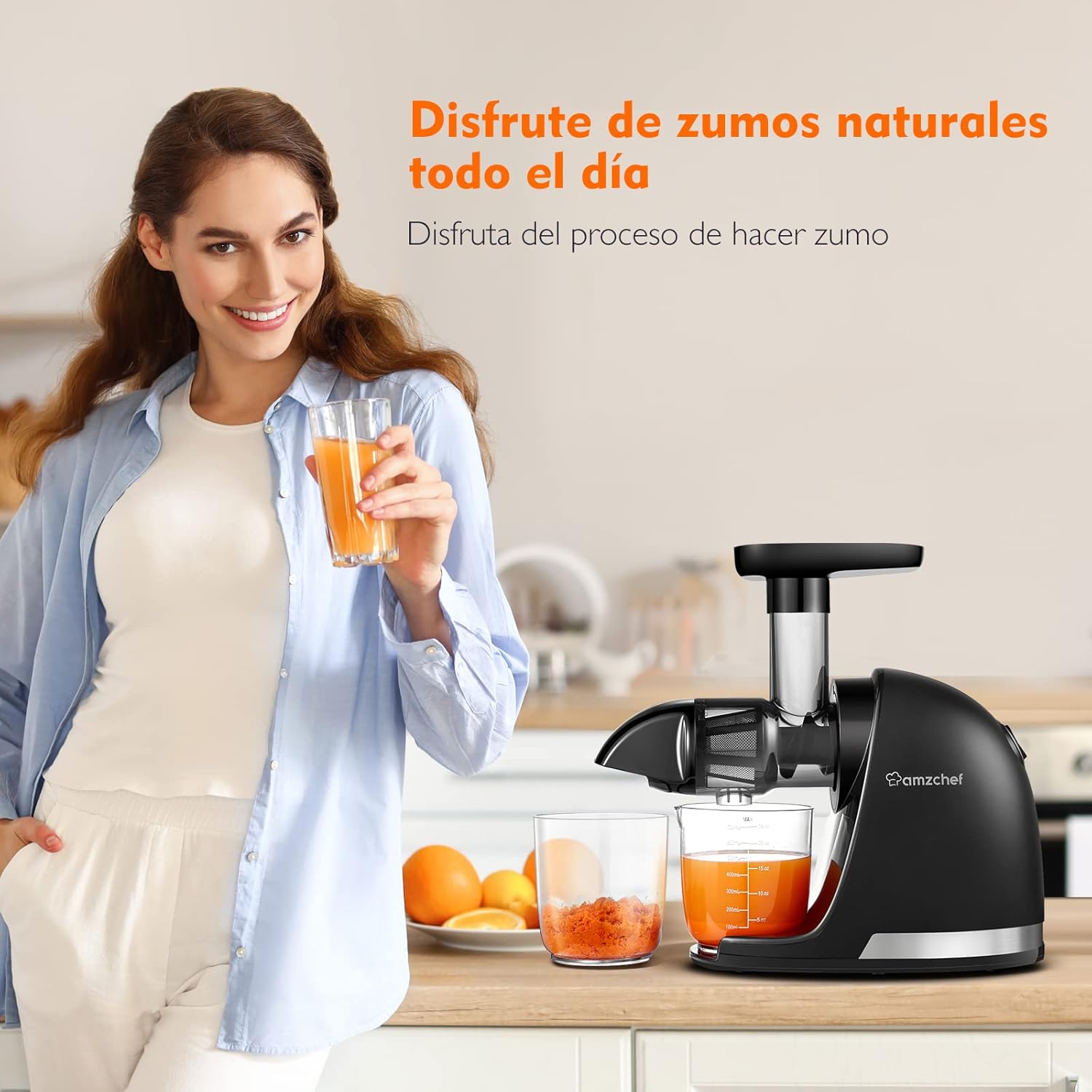 Detalle 2 de AMZCHEF Licuadora prensado en frío 🍏 - Extractor de zumos