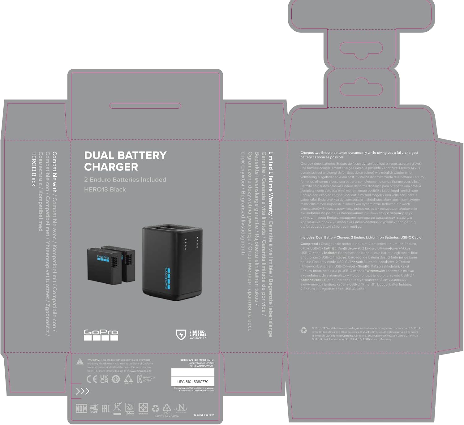 Detalle de GoPro Cargador de Batería Dual Enduro para HERO13 Black + 2 Baterías Recargables – Accesorio Oficial