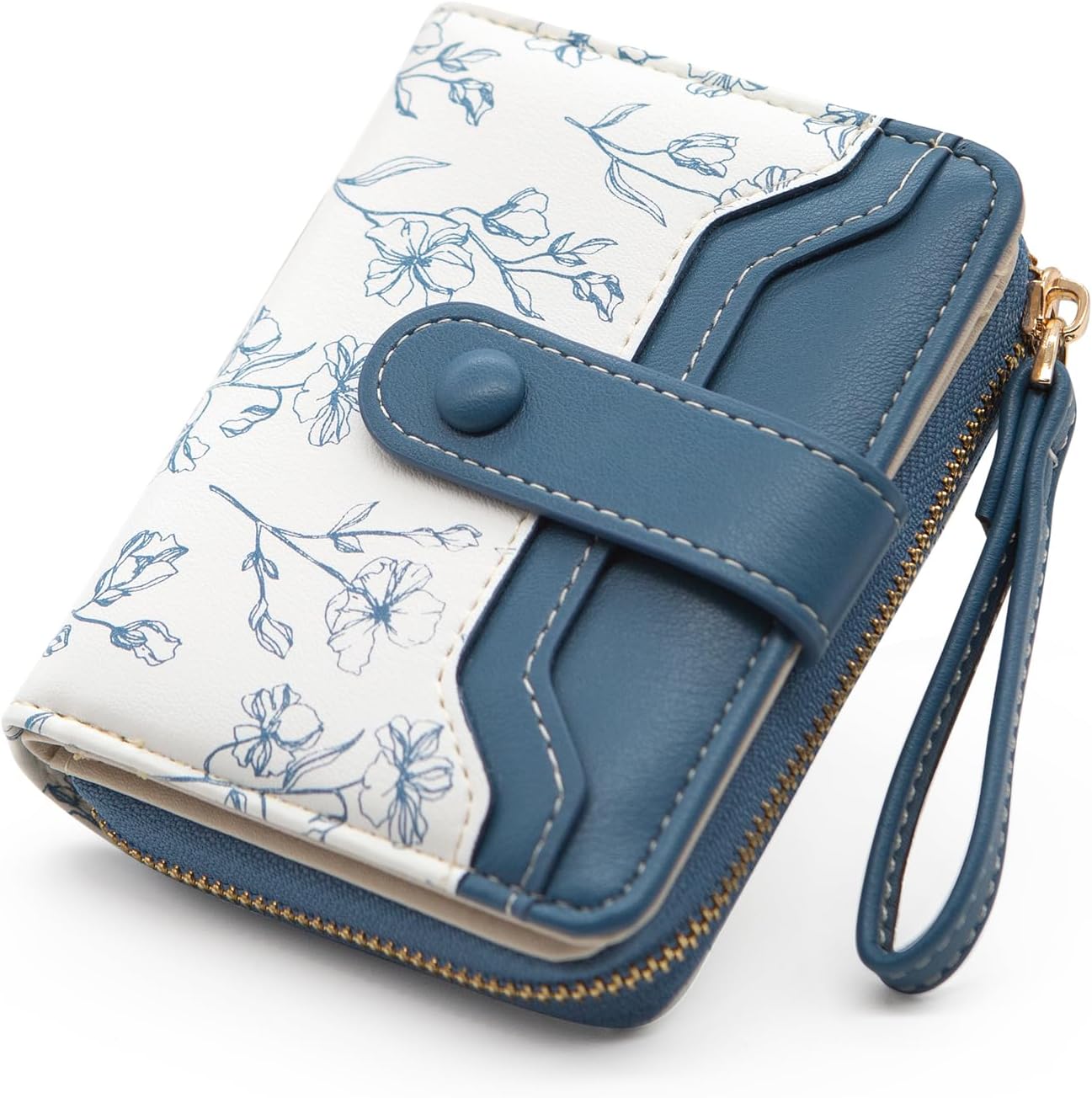 Detalle de YAMEIZE Women Purse Bifold Leather Small Wallet with Floral Print and Wrist Strap