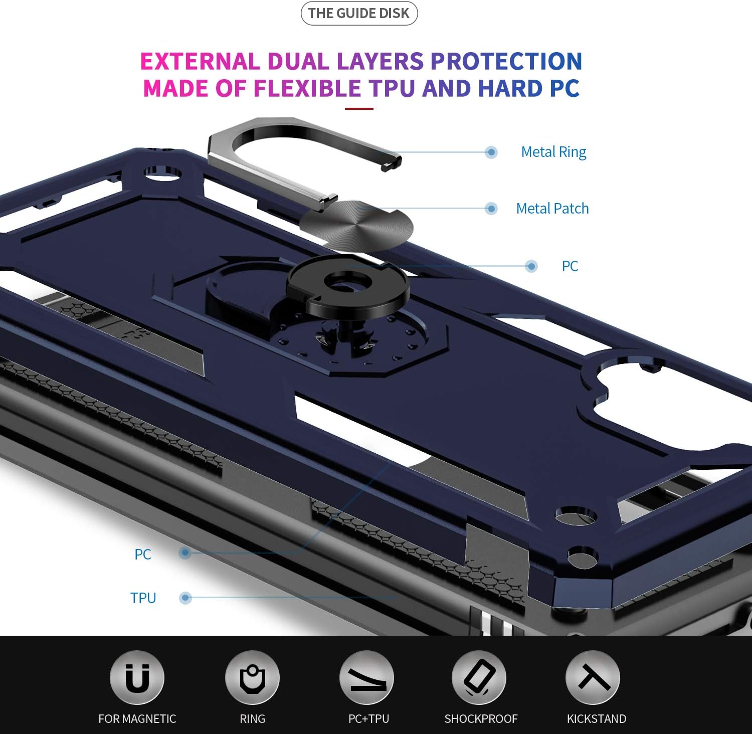 Thumbnail 4 de LeYi Case for Samsung Galaxy A32 5G with 360° Ring Holder + 2 Tempered Glass Screen Protectors (Blue)