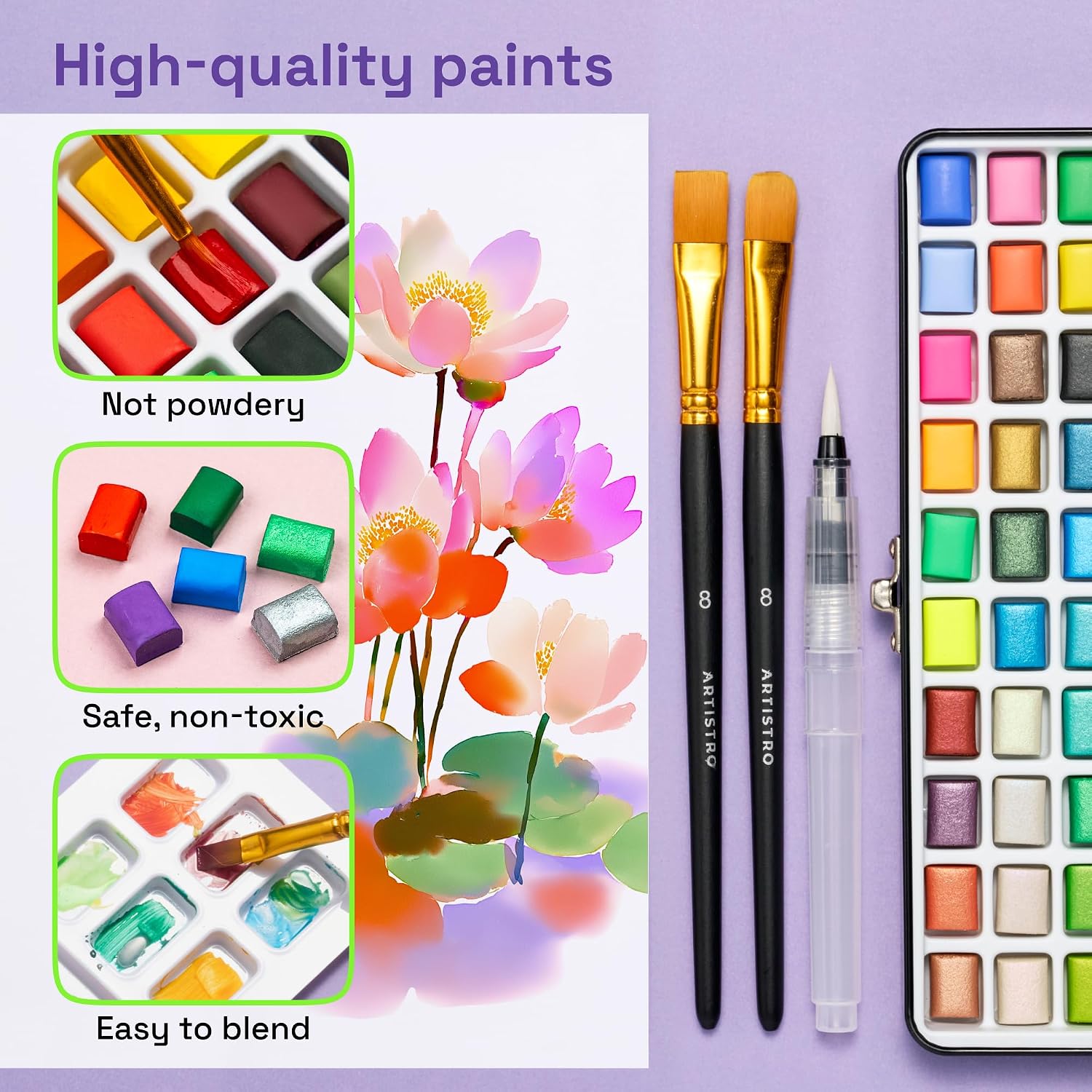 Thumbnail 4 de ARTISTRO 100 Watercolour Paint Set – Portable Travel Kit with Palette & Brush Pens