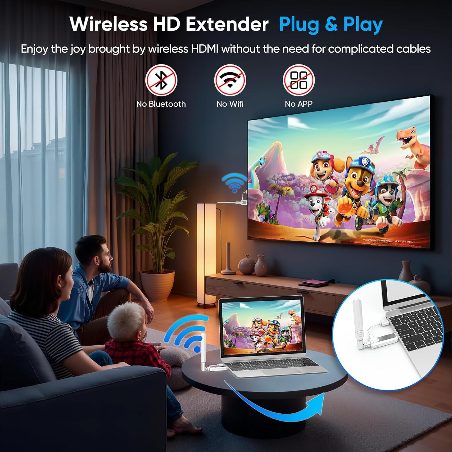 Detalle de Wireless HDMI Transmitter & Receiver — 1312 ft / 400 m, 4K Decode, 1080p Output, Plug & Play with 2.4G/5G Dual Antennas