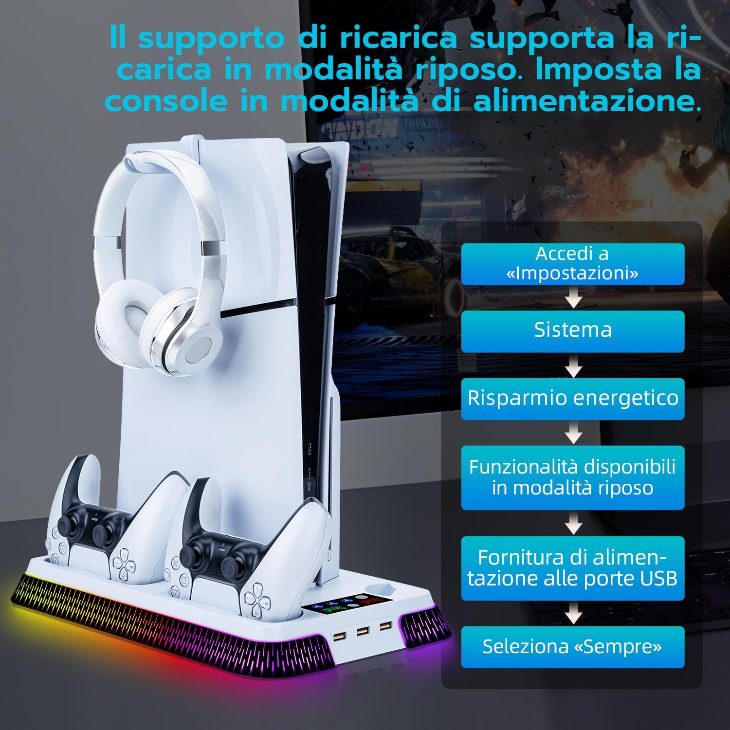 Thumbnail 2 de Wigearss Supporto Verticale PS5 con RGB e Ventola
