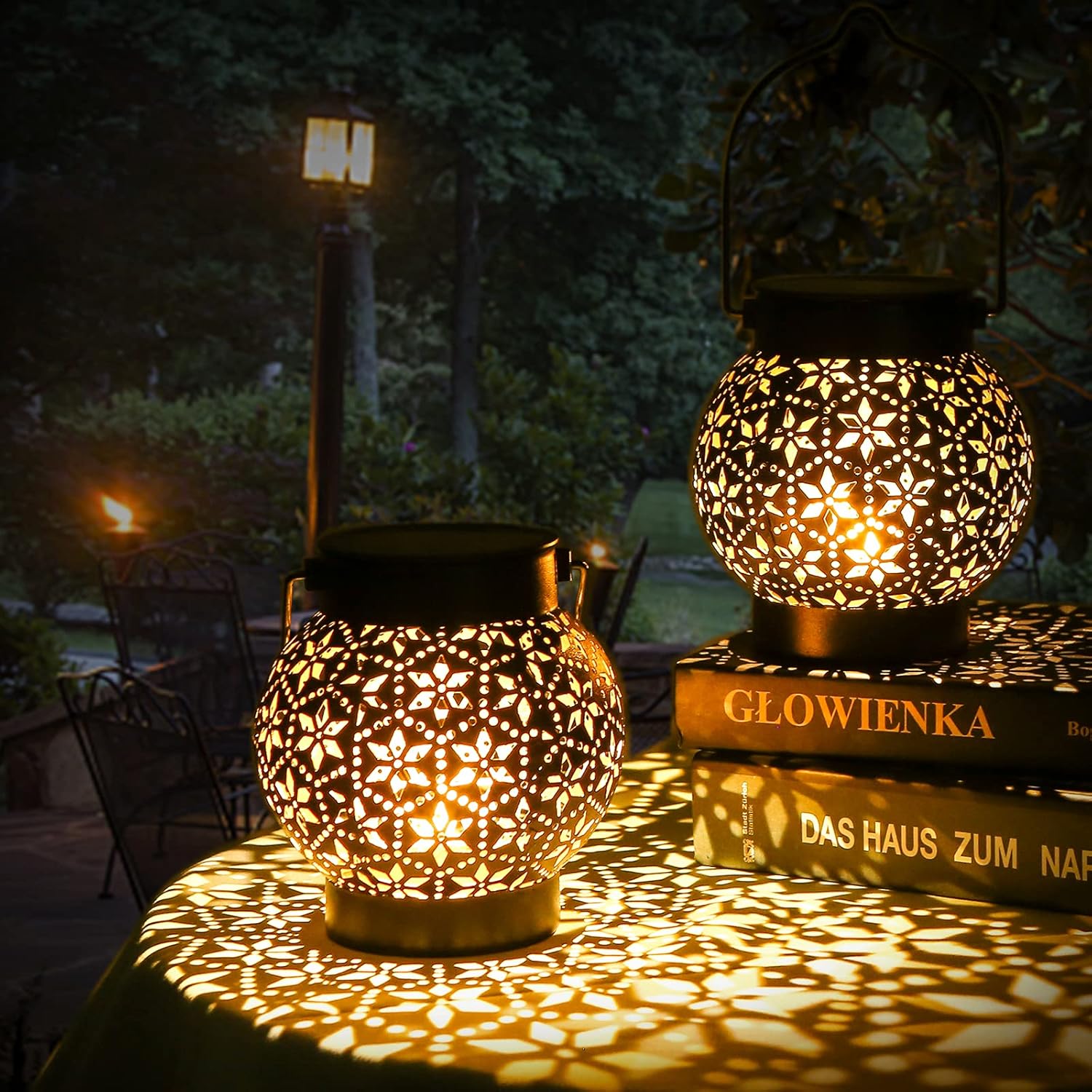 Detalle de Görvitor Solarlaterne für Außen (2er-Set) IP65 – Metall, warmweißes LED-Licht für Garten, Balkon & Terrasse