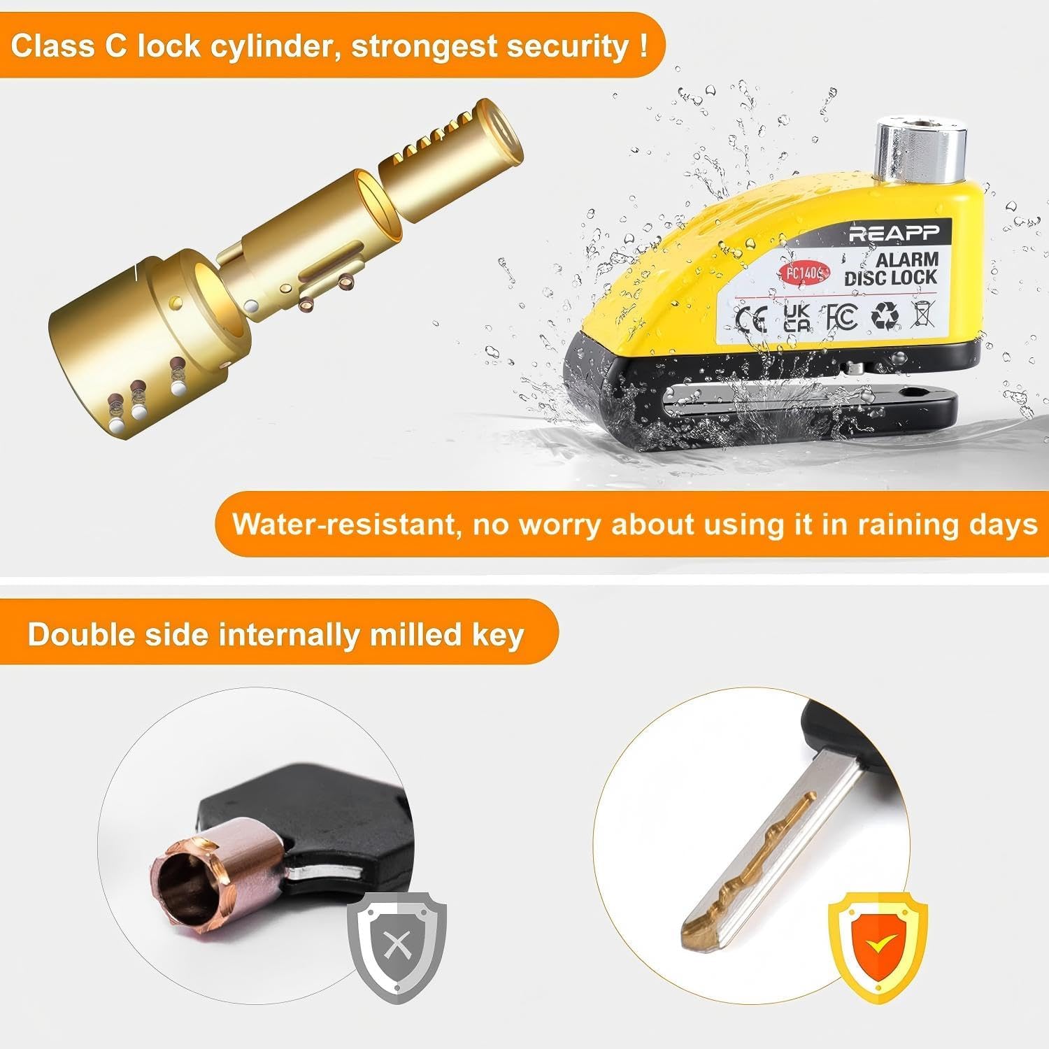 Detalle 2 de REAPP Alarm Disc Lock 110 dB Motorbike lock🔒
