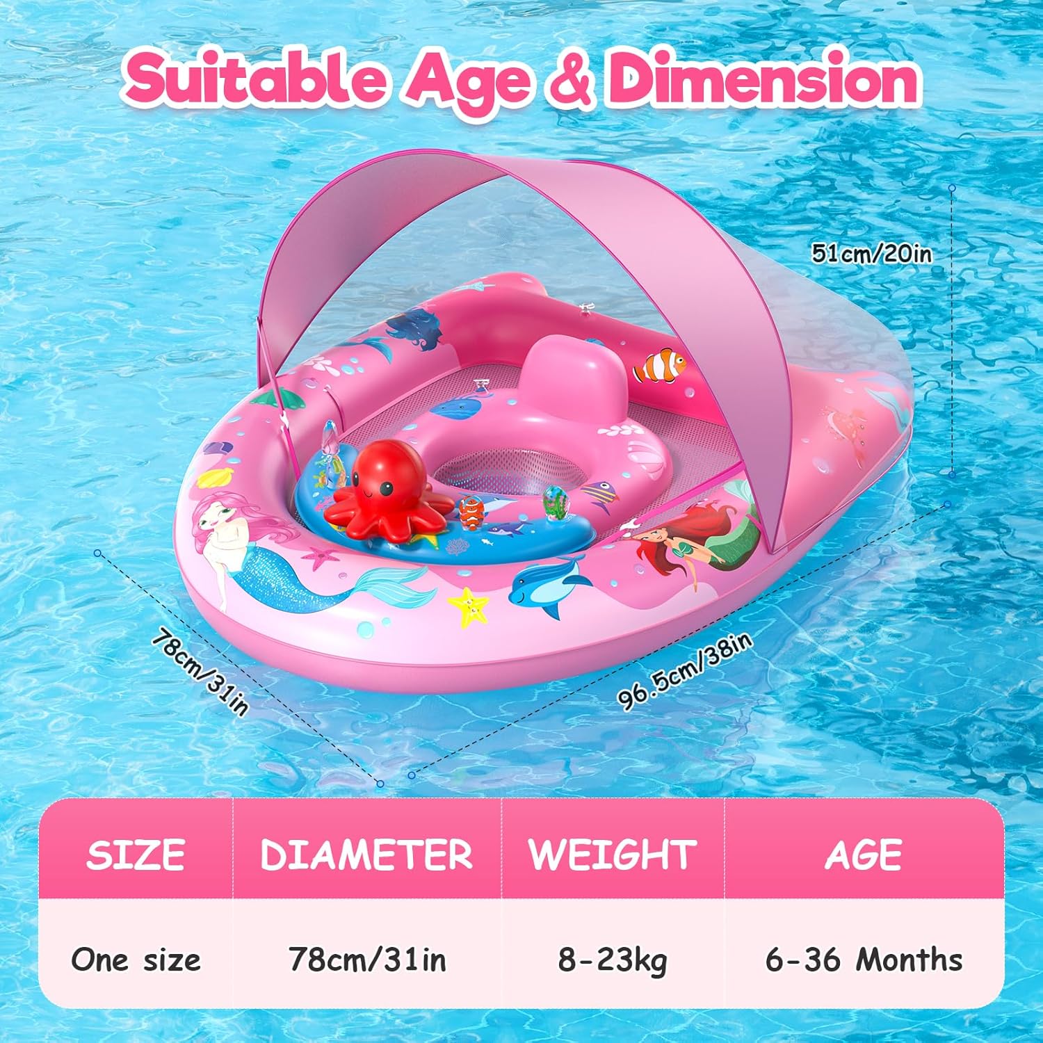 Thumbnail 4 de Baby swimming float with UPF50+ sun canopy, adjustable safety seat and inflatable ring (6–36 months)