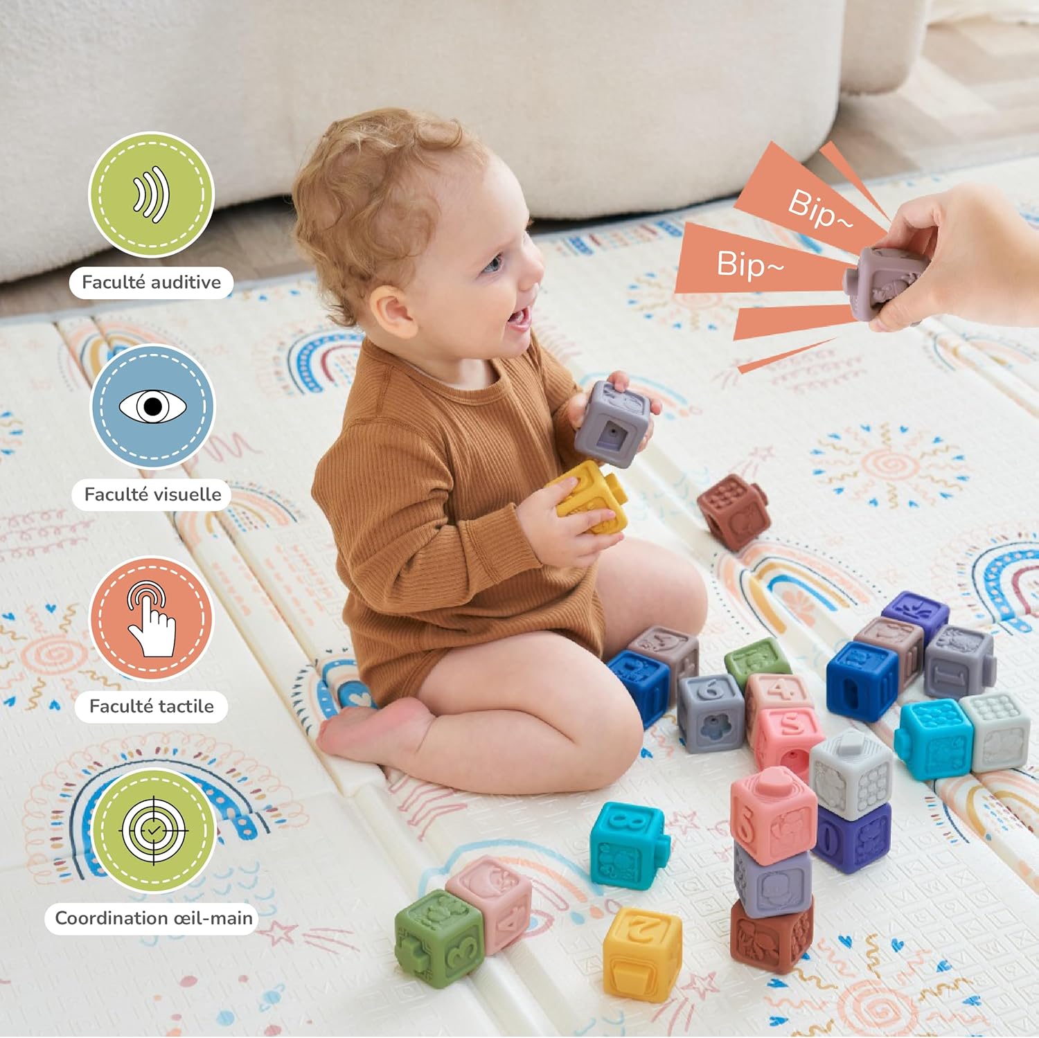 Thumbnail 3 de Jeux Montessori pour Bébé et Enfants 6 Mois et Plus – 12 Cubes d'activité en Silicone, Sans BPA
