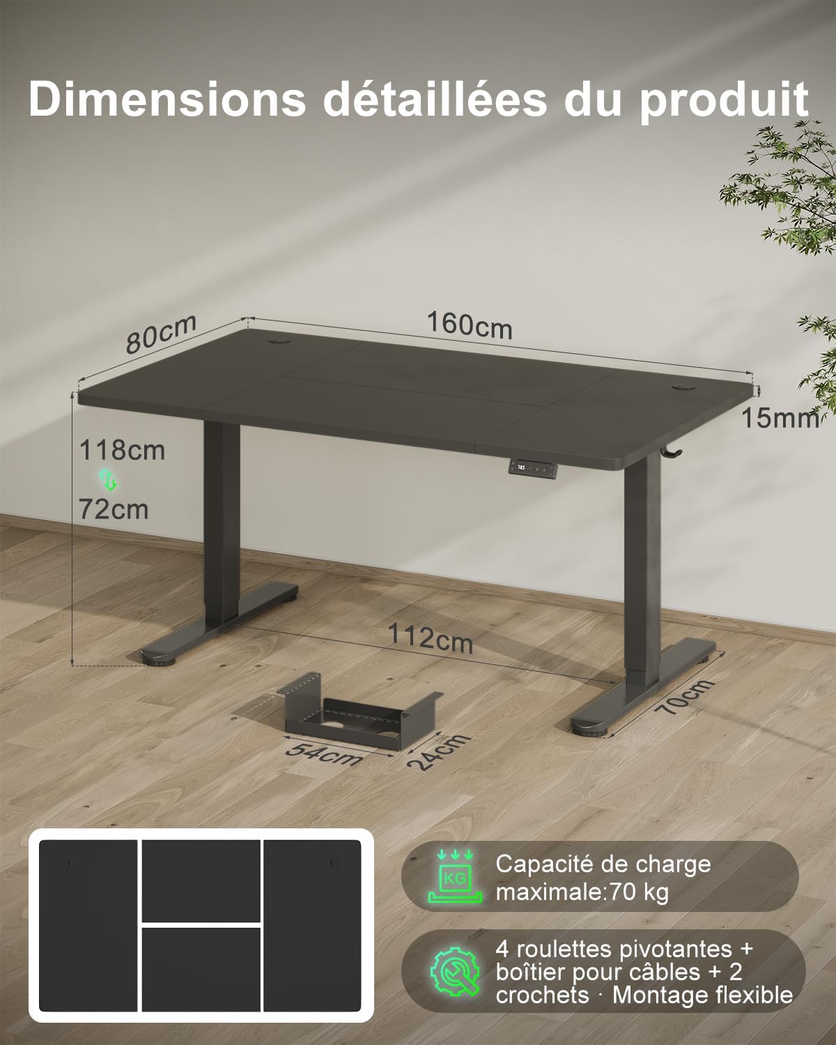 Detalle de Devoko 0428 elektrisch zit-sta bureau 160 x 80 cm met geheugenstanden