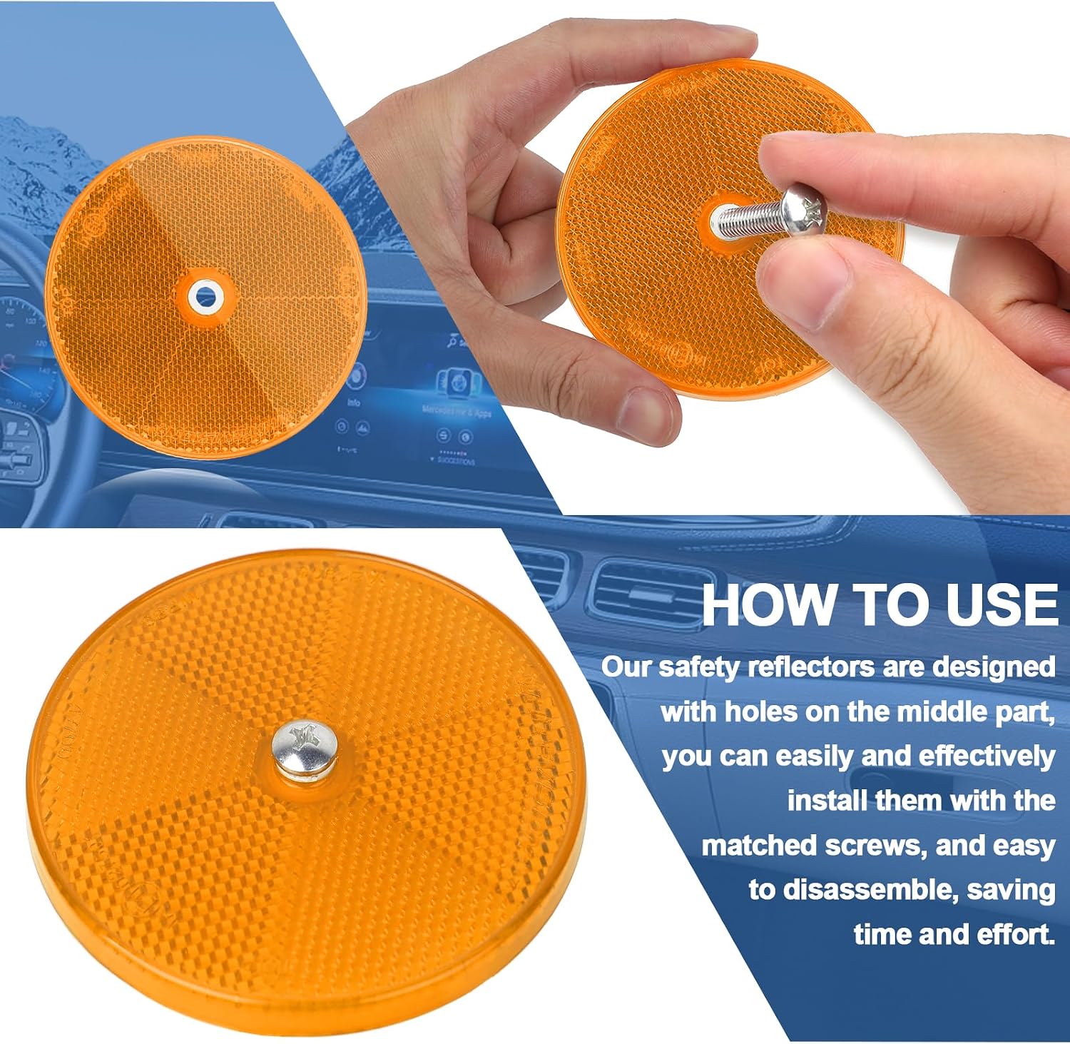 Thumbnail 2 de AOHEWEI Yellow Round Screw-On Rear Reflectors – Pack of 6