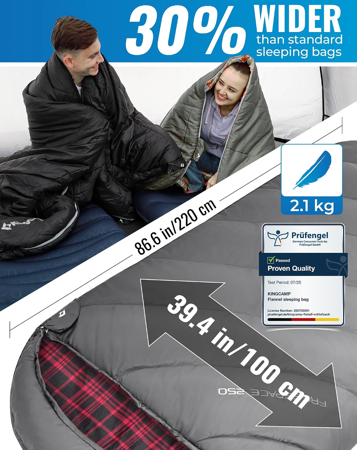 Detalle 2 de KingCamp XXL Sleeping Bag for Adults 3-4 Season