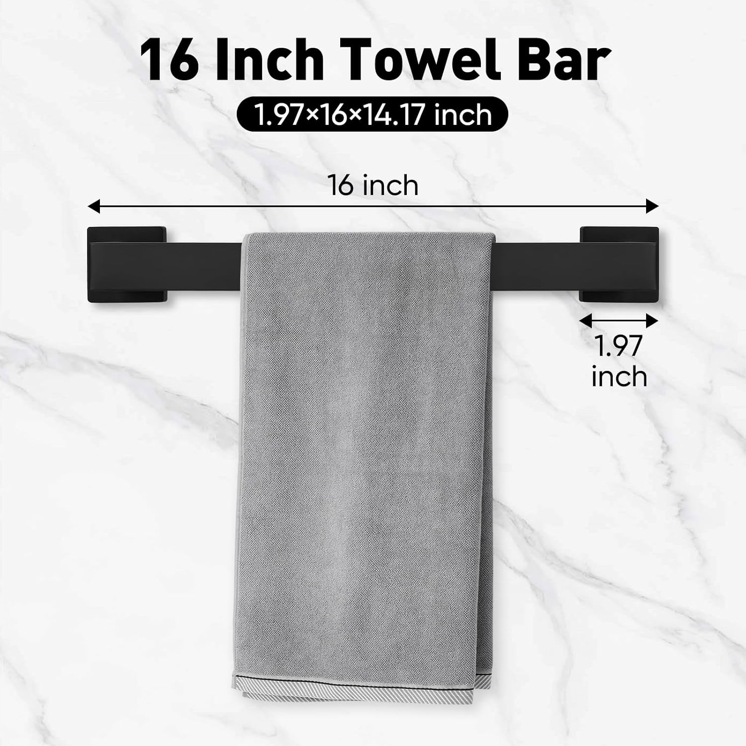 Thumbnail 5 de Maypott 5pcs Matte Black Bathroom Accessories Set – 16 Inch Wall Mounted Towel Bar, Towel Ring, Toilet Paper Holder and Hooks