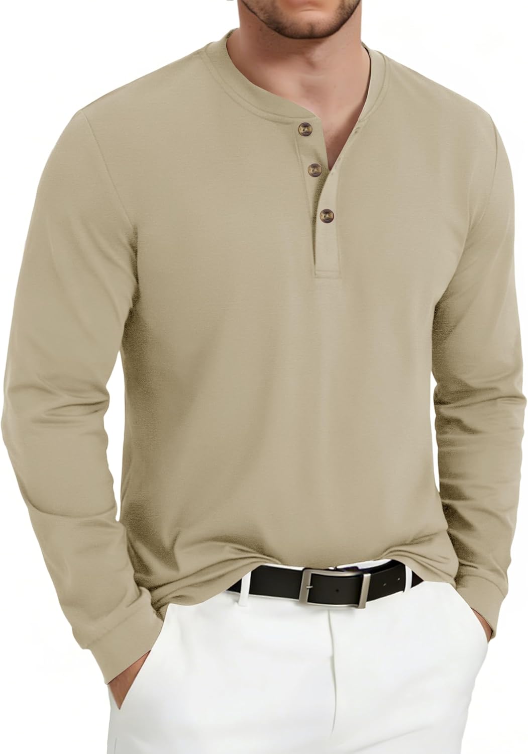 Thumbnail 1 de KEFITEVD Magliette Uomo Henley a Manica Lunga in Cotone con 3 Bottoni