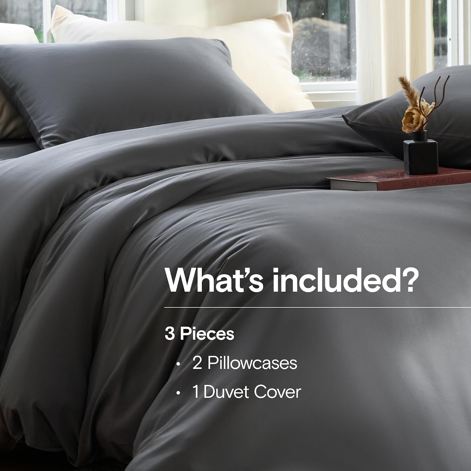 Detalle 2 de DOZ by SIJO Duvet Cover Set, 90" x 90", Bamboo Viscose, Storm