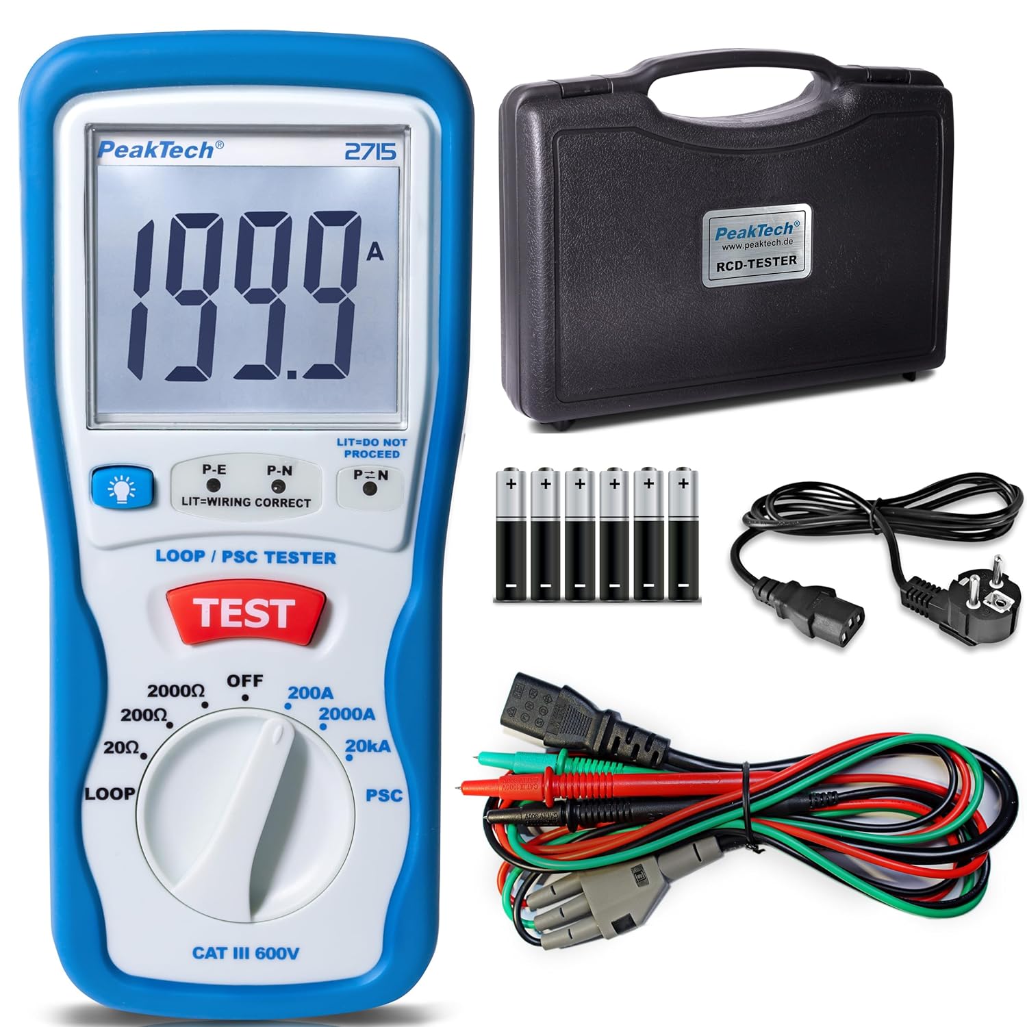 PeakTech P 2715 – Digitaler PSC-Schleifentester mit LCD-Display