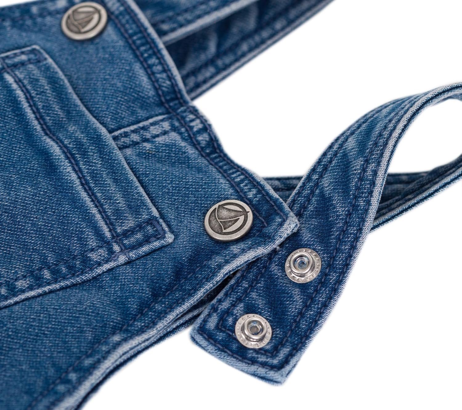 Detalle de Petit Bateau Salopette Longue Bébé Garçon — jean élasthanne, bretelles réglables et bavette à poche