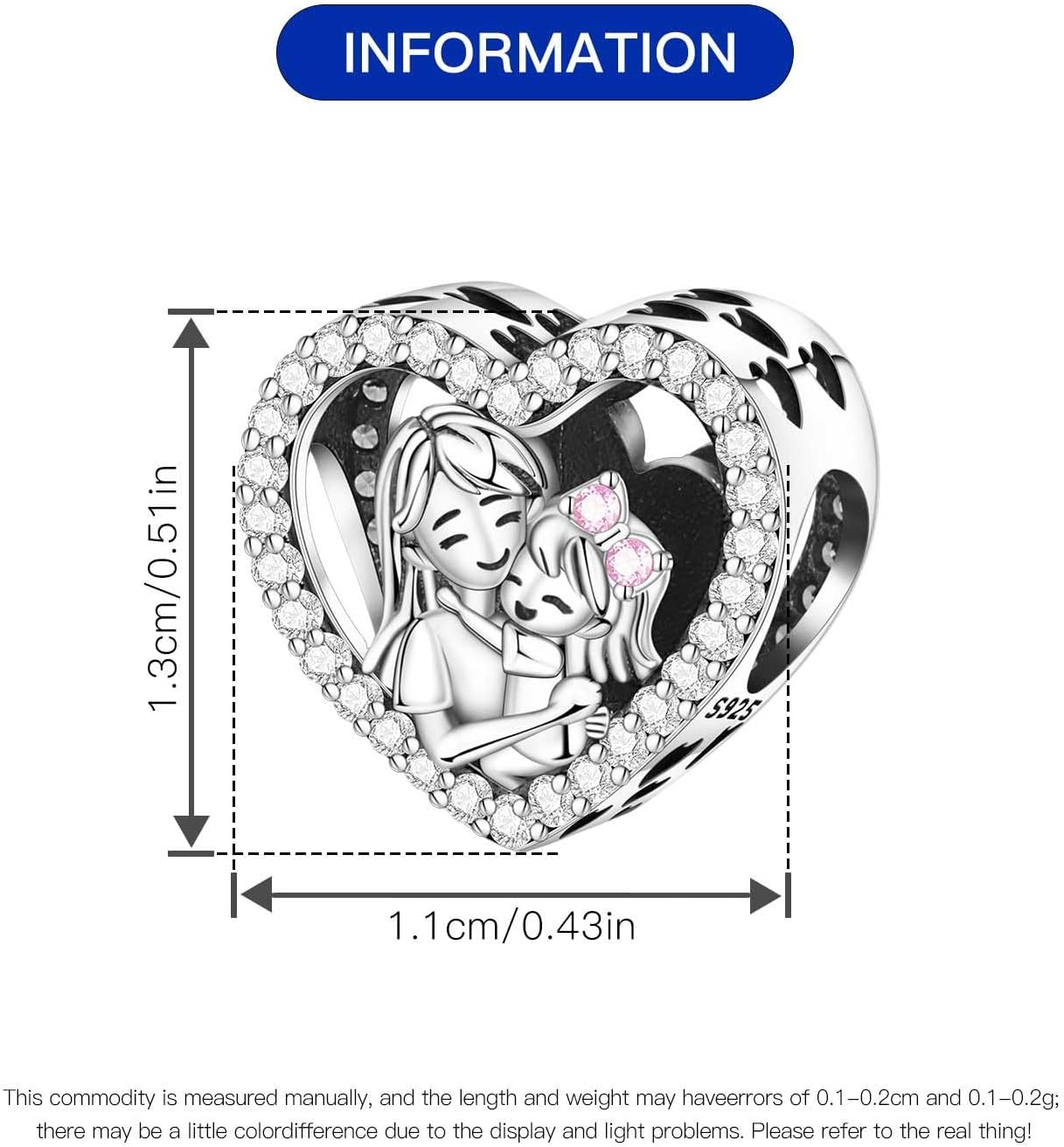 Detalle de PANPOKI Family Herz Charm Perlen 925 Sterling Silber – Nurse, Mutter-Tochter, Schwestern