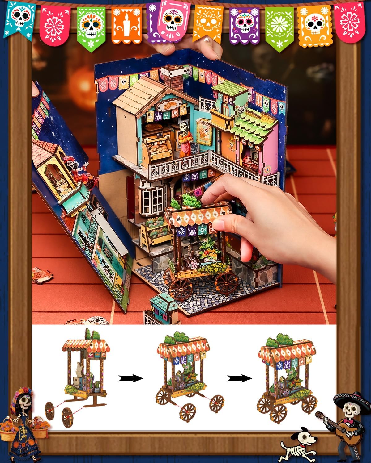 Detalle 2 de CUTEBEE Book Nook Kit - Mexican Fiesta Day of the Dead LED Miniature Dollhouse