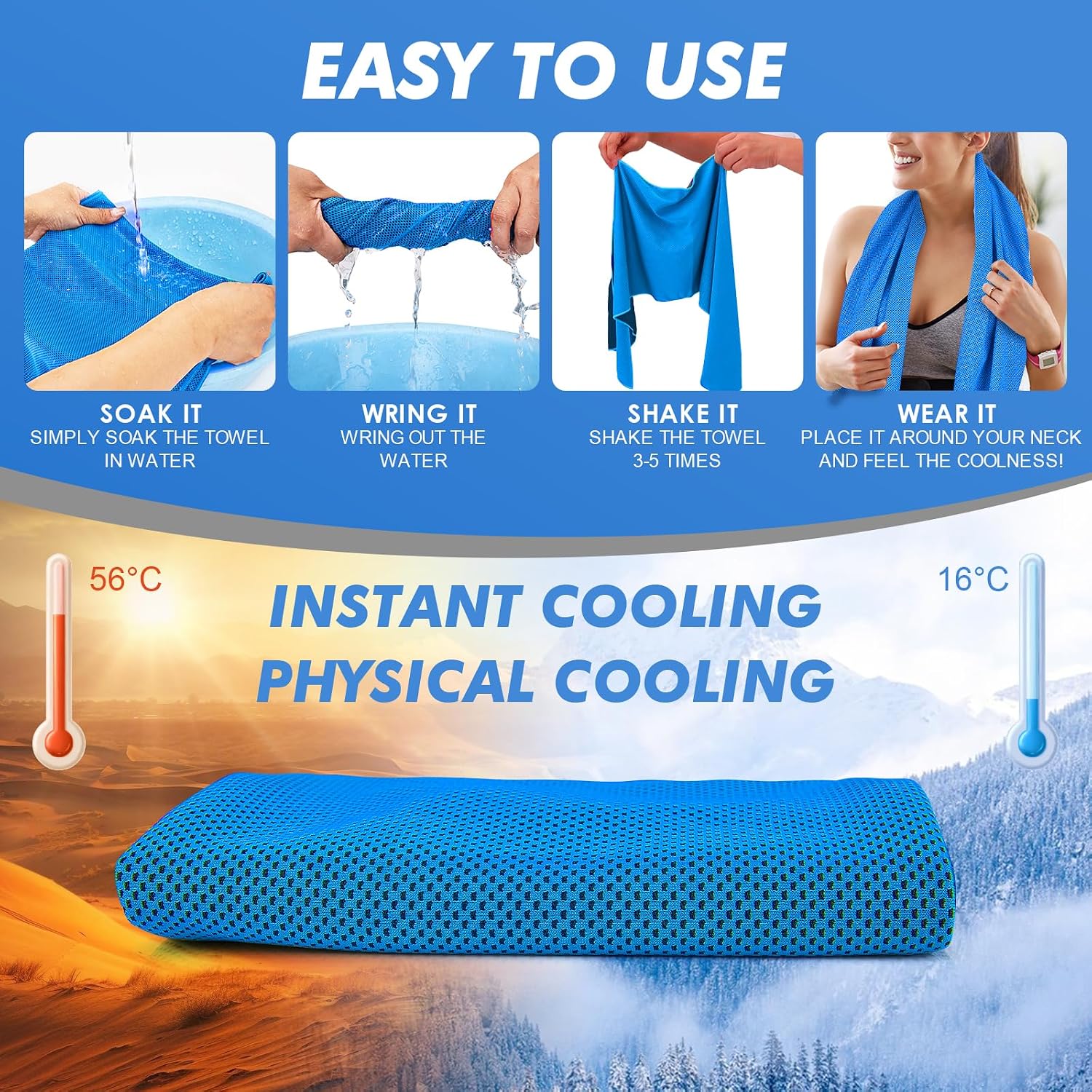 Detalle de CSITE Cooling Towels for Neck and Face (6 Pack, 47x12 in)