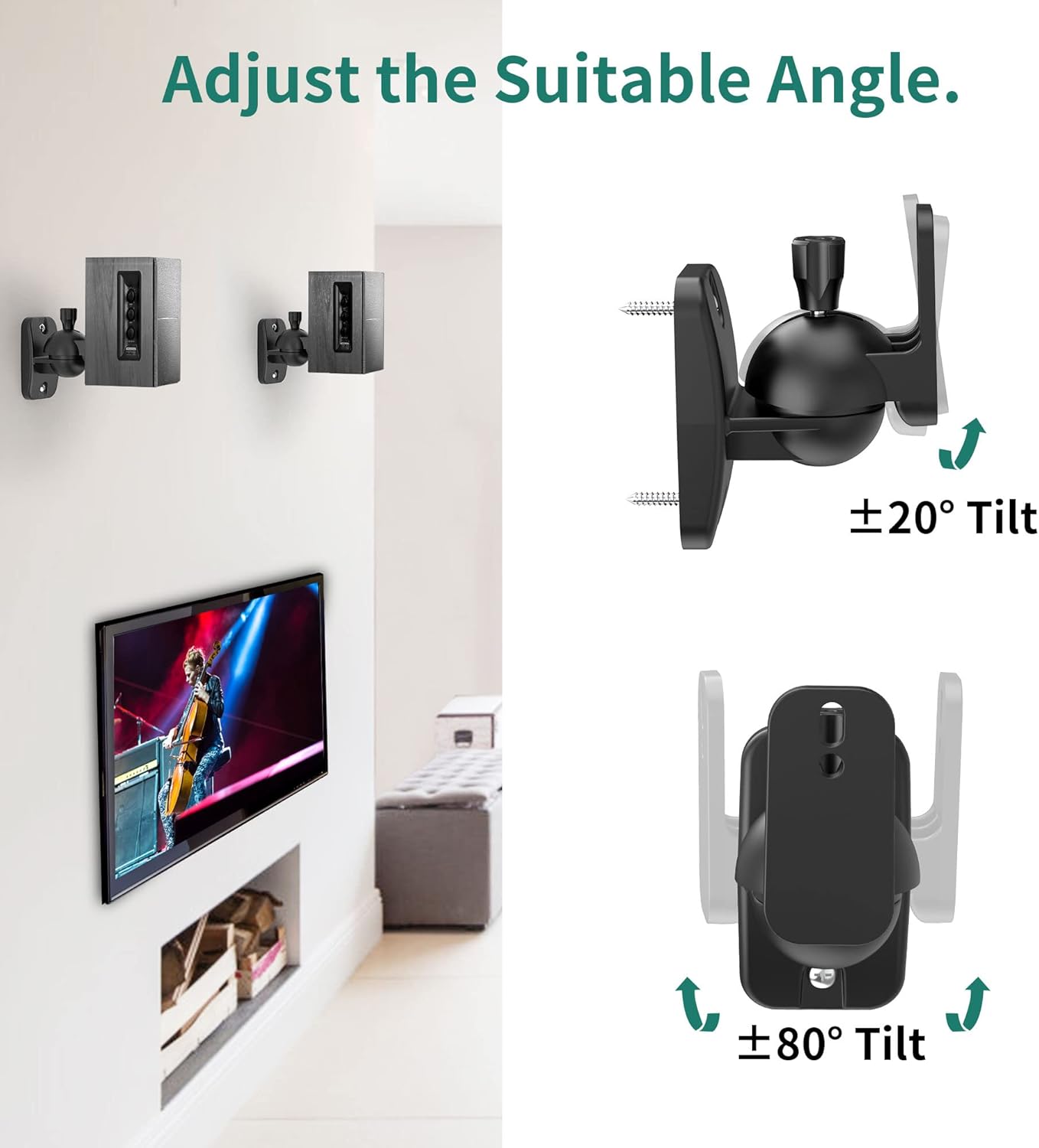 Thumbnail 3 de HomeMount Wall Mount Brackets – Universal Speaker Mounts (2 Pack) for Bookshelf Speakers, Supports Up to 8 lbs