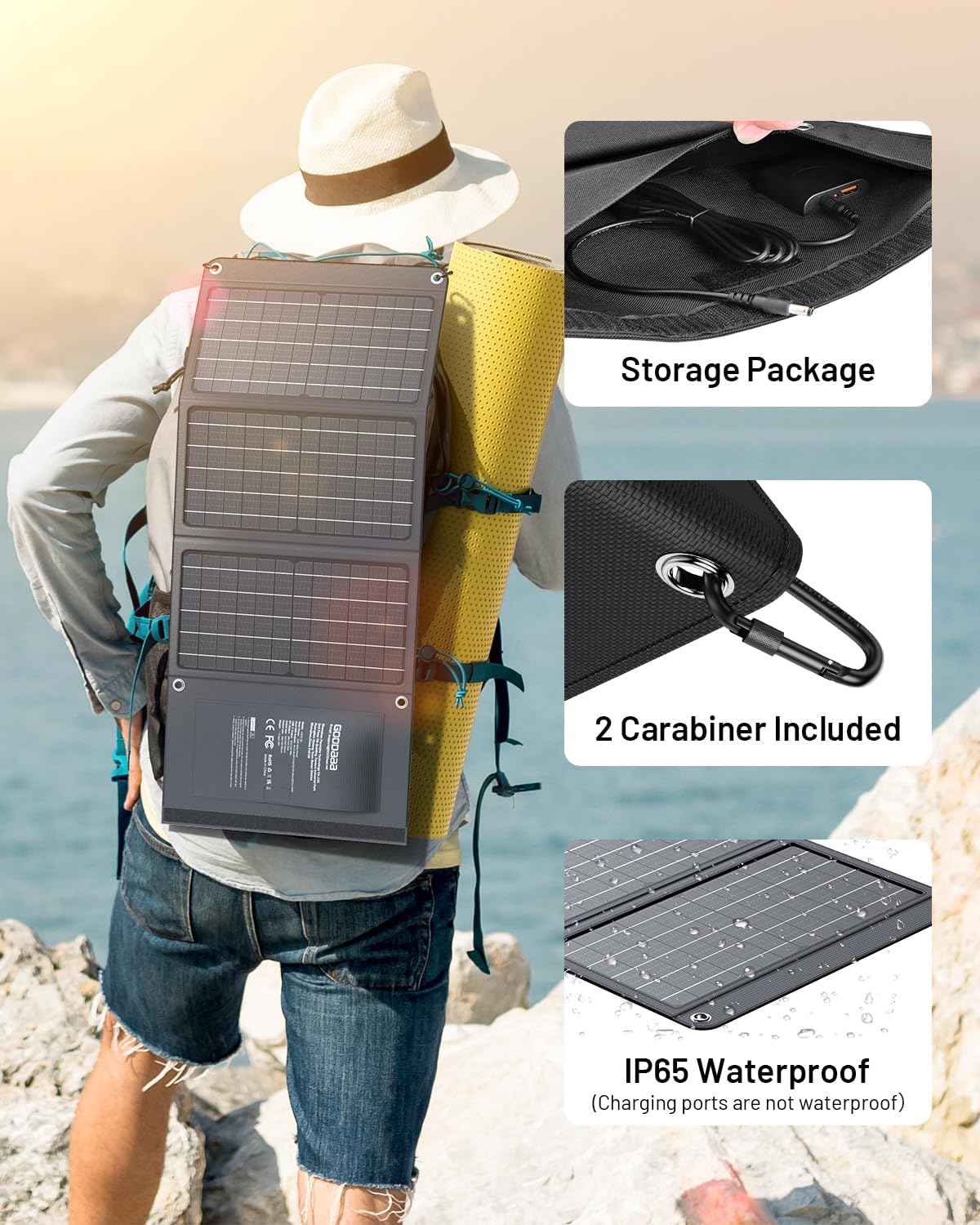 Detalle de GOODaaa 10W Portable Solar Charger (Dual USB) Foldable, Waterproof & Shockproof