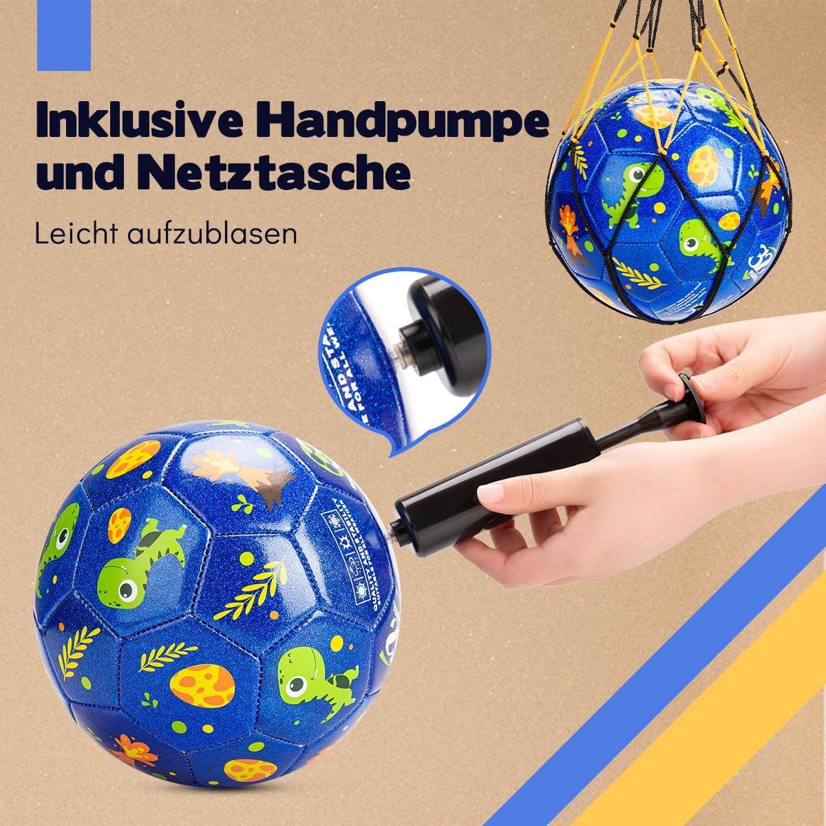 Thumbnail 3 de INPODAK Kinderfußball Größe 3 Dinosaurier-Fußball – Glitzerblau, 3–8 Jahre