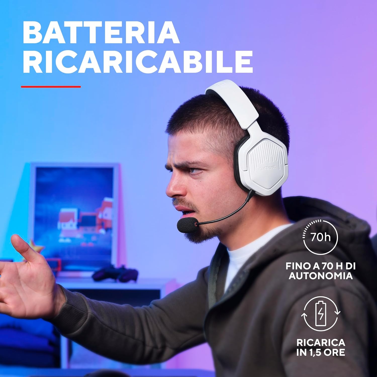 Thumbnail 5 de GXTrust 1493W Ravox: cuffie gaming wireless con Bluetooth e 2,4 GHz, driver da 50 mm e autonomia fino a 70 ore