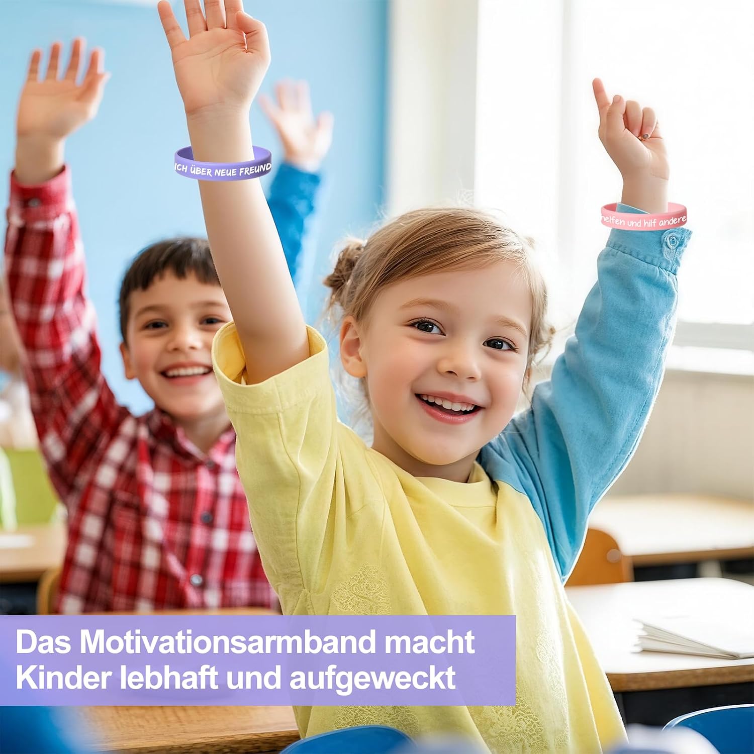 Detalle de LVZONGXIN Motivationsarmbänder für Kinder (24 Stück) – 20 cm Silikonarmbänder mit Sprüchen auf Deutsch