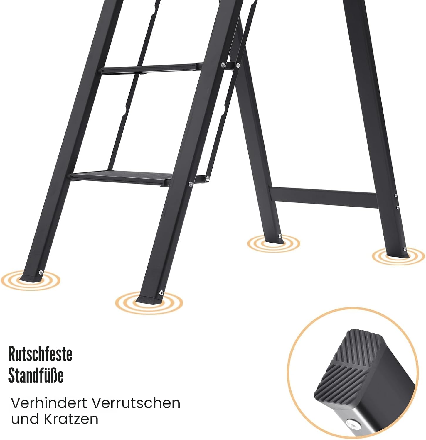 Detalle 2 de KINGRACK Aluminium-Leiter 4 Stufen, klappbar mit Handlauf – belastbar bis 150 kg