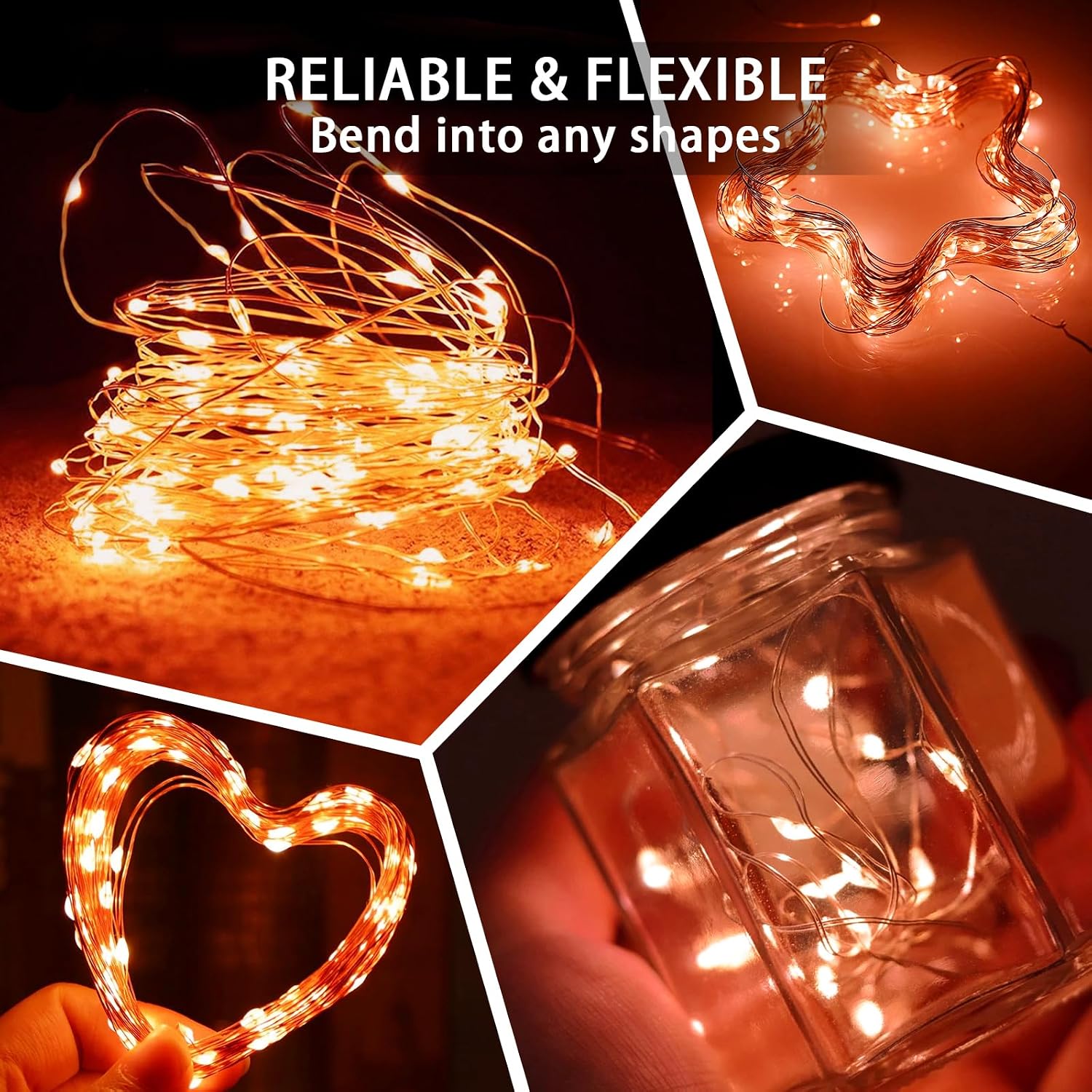 Detalle de chzk D11-UG-V8A4 Fairy Lights, 7 ft, 20 Orange LEDs, 3 Lighting Modes