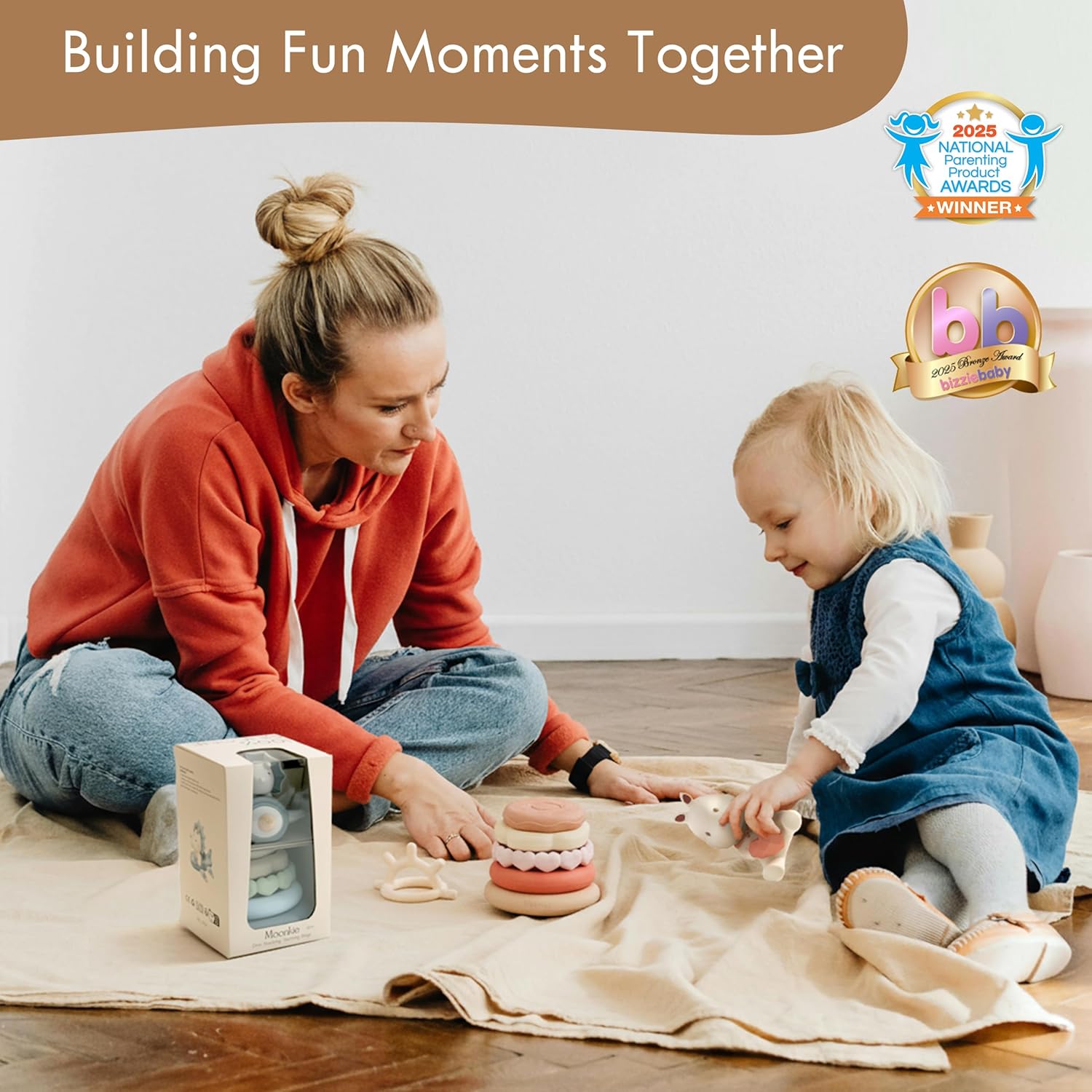Detalle de Moonkie Bunny Baby Stacking Toys (7-Piece Silicone Rings) for Teething Relief