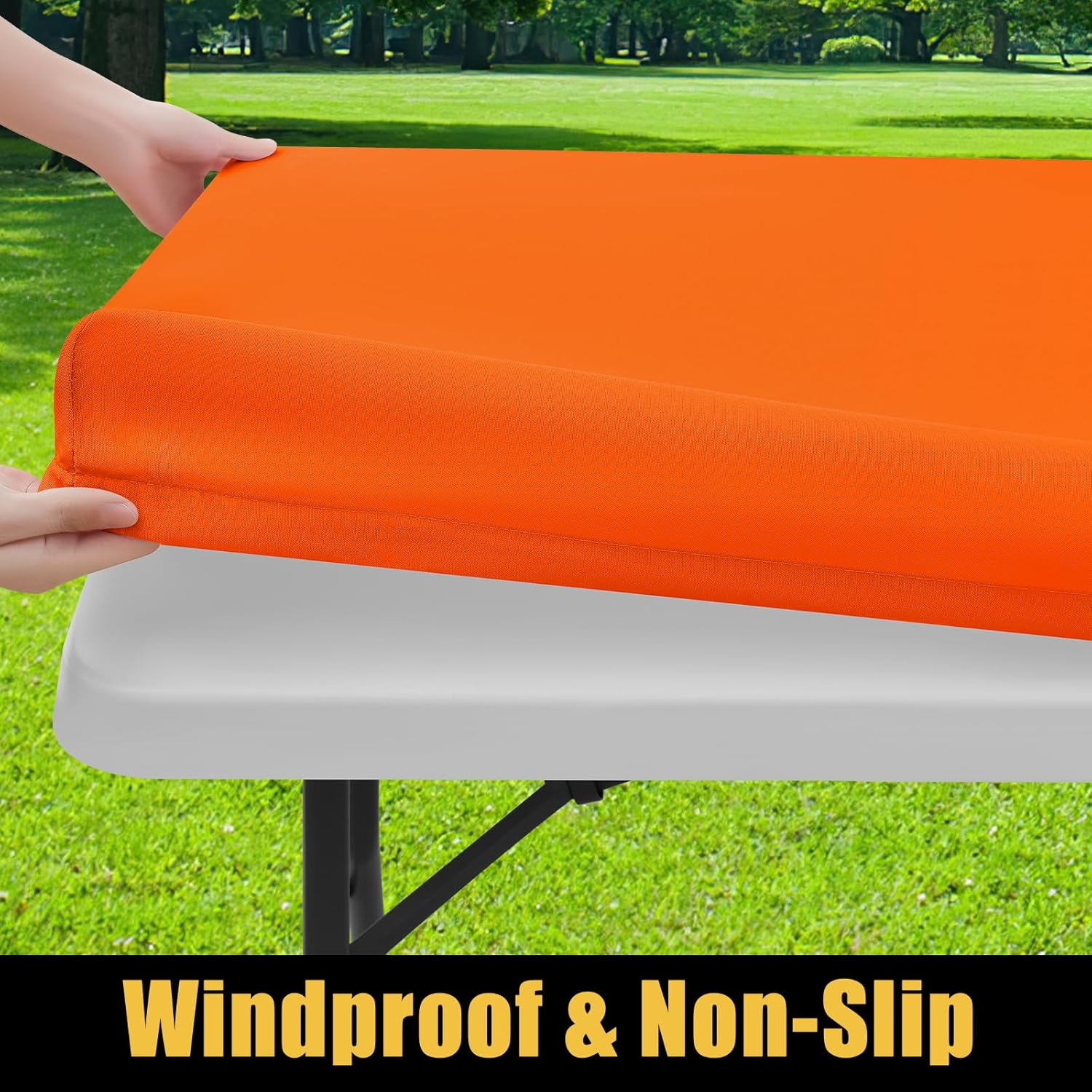 Thumbnail 1 de Smiry Rectangle Picnic Table Cloth: Waterproof Elastic Fitted Cover for 8-Foot Tables (Orange, 30" x 96")