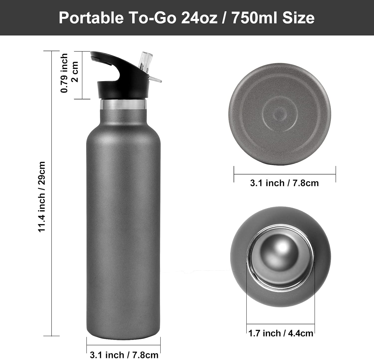 Detalle de Volhoply 750 ml isolerad vattenflaska, 2-pack i rostfritt stål med sugrörslock