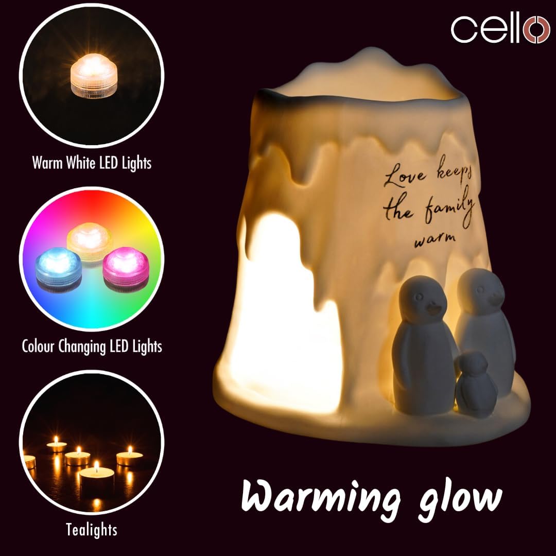 Thumbnail 5 de Cello Tealight Wax Melt & Oil Burner – Penguin Family porcelain gift