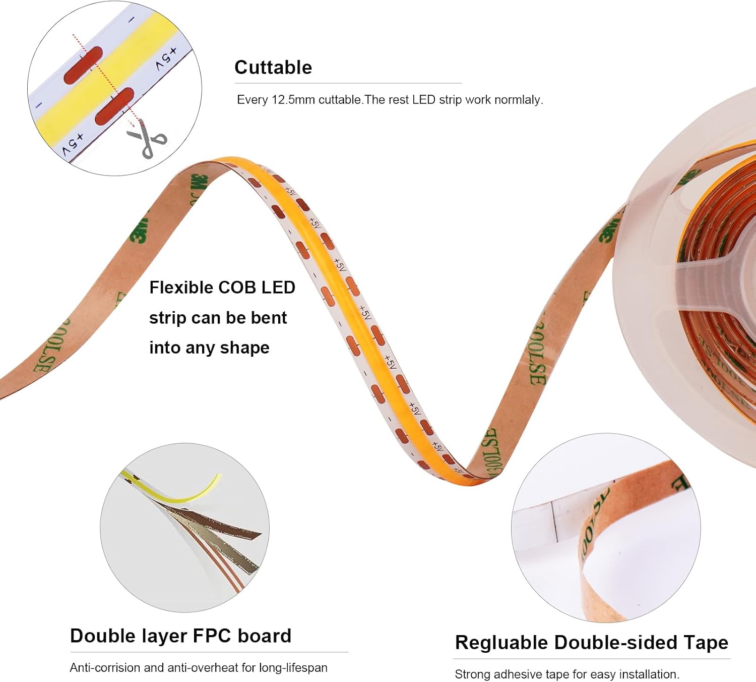 Thumbnail 5 de Fosingut 8mm COB LED Strip Light – dimbar LED-remsa, 2 m, 6500 K