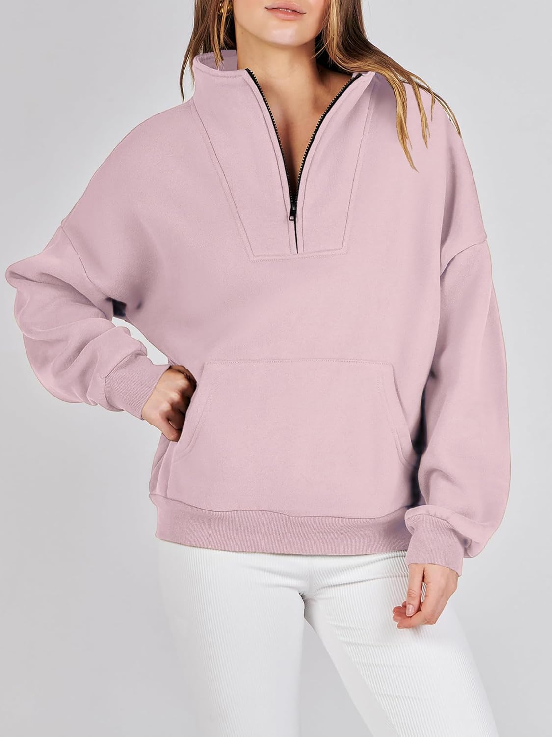 Thumbnail 1 de Jhsnjnr Damen Half Zip Sweatshirt mit Fleece-Innenfutter – Oversized Stehkragenpullover ohne Kapuze
