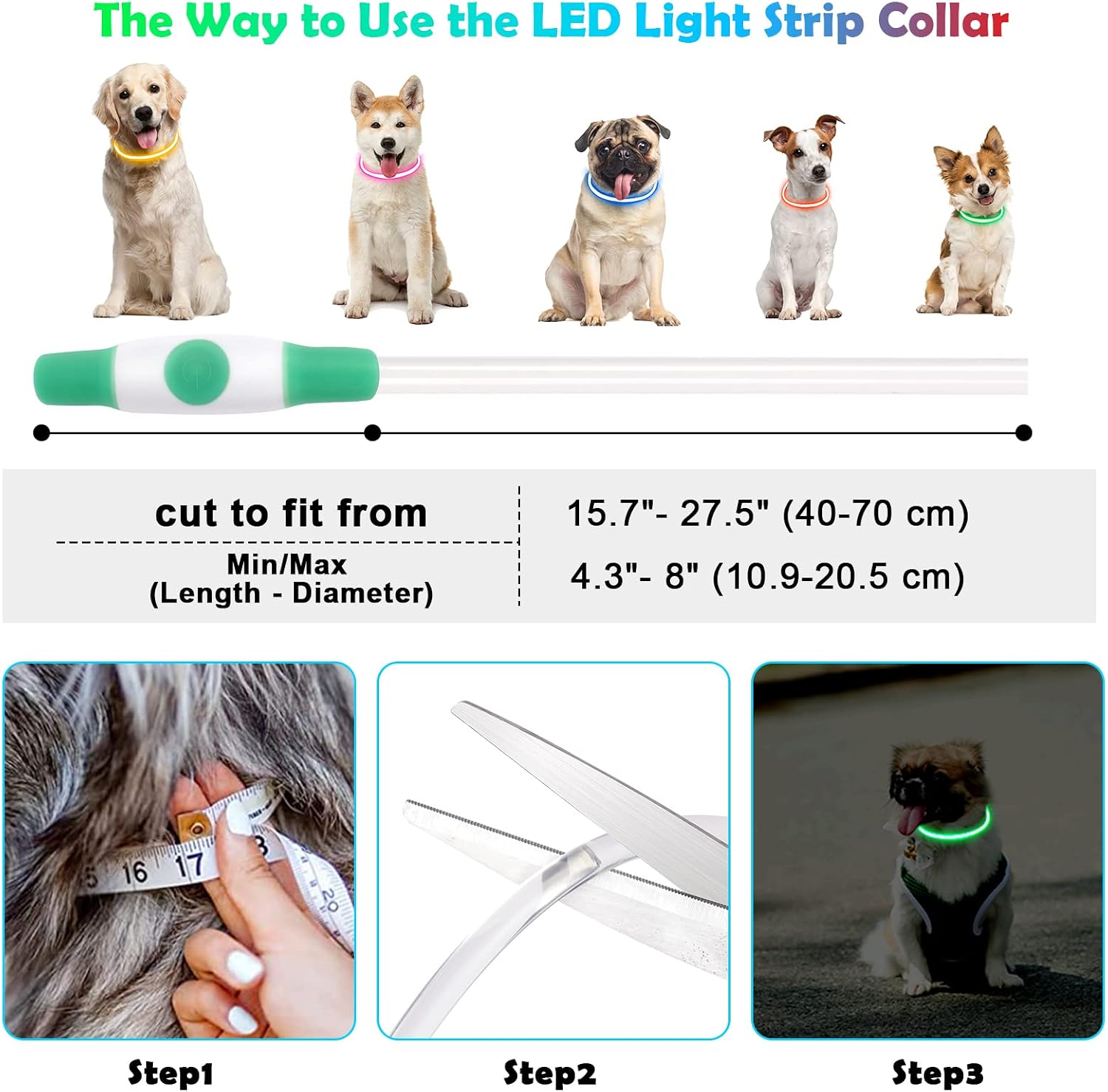 Detalle de AUAUY Collare Luminoso per Cani 70 cm 🐕