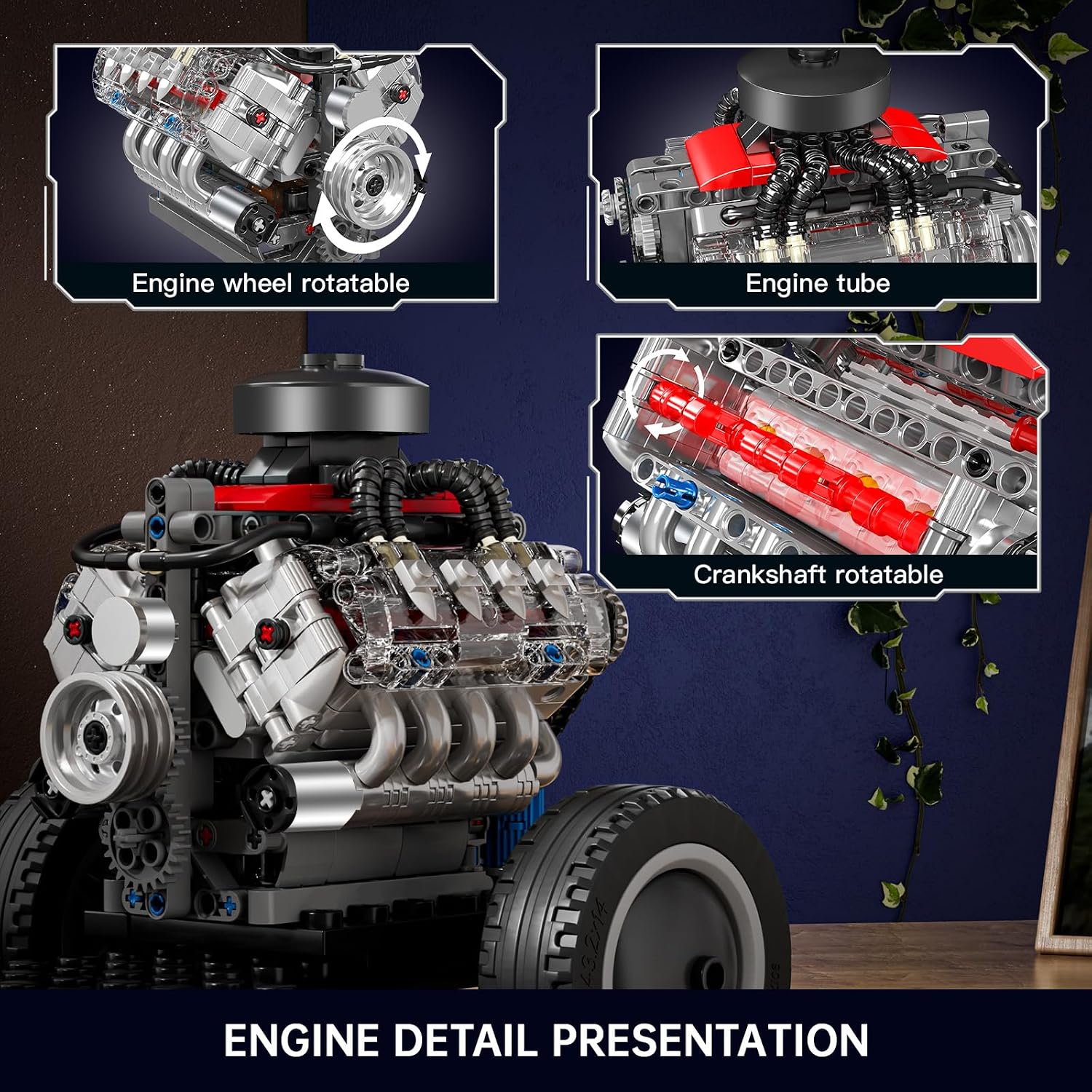 Detalle de Mould King 10171 Technik V8 Motor Bausatz (487 Teile) – LSX454 V-8 Engine Kit aus Klemmbausteinen