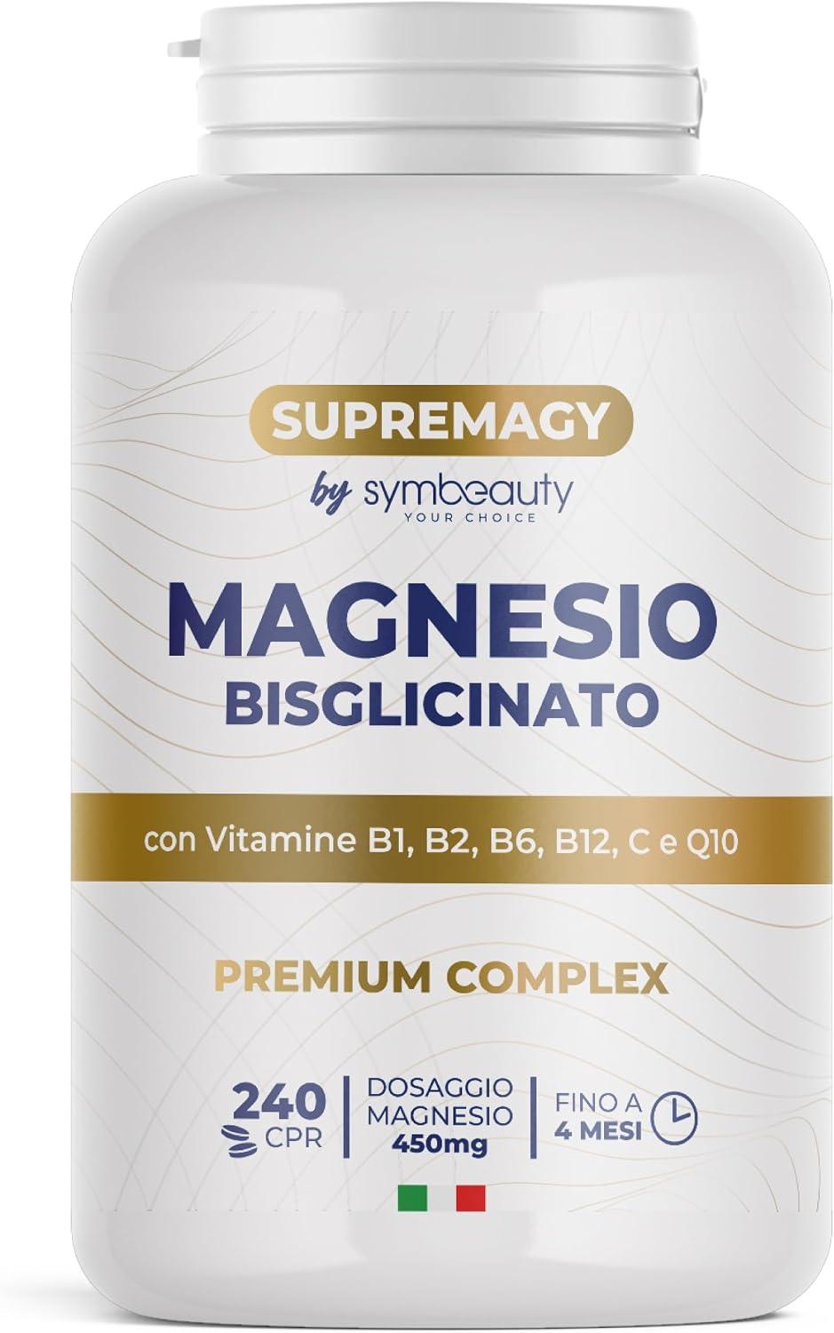 Detalle de SUPREMAGY Magnesio Bisglicinato 450 mg (Fornitura 4 Mesi) – Magnesio Completo con vitamine e Coenzima Q10, Vegano, Made in Italy
