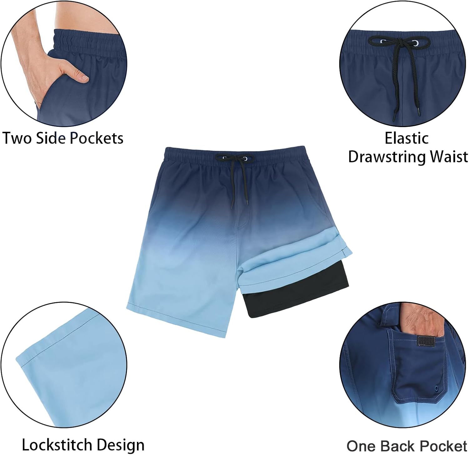 Thumbnail 3 de Milaloko Men's Quick Dry Swim Shorts with Compression Liner