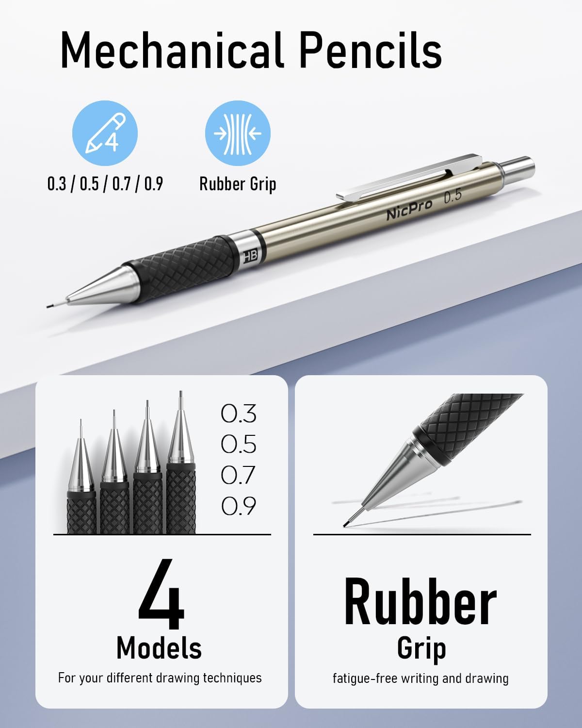 Detalle de Nicpro 37PCS Art Mechanical Pencil Set: A Solid Brass Studio Kit for Sketching and Drafting