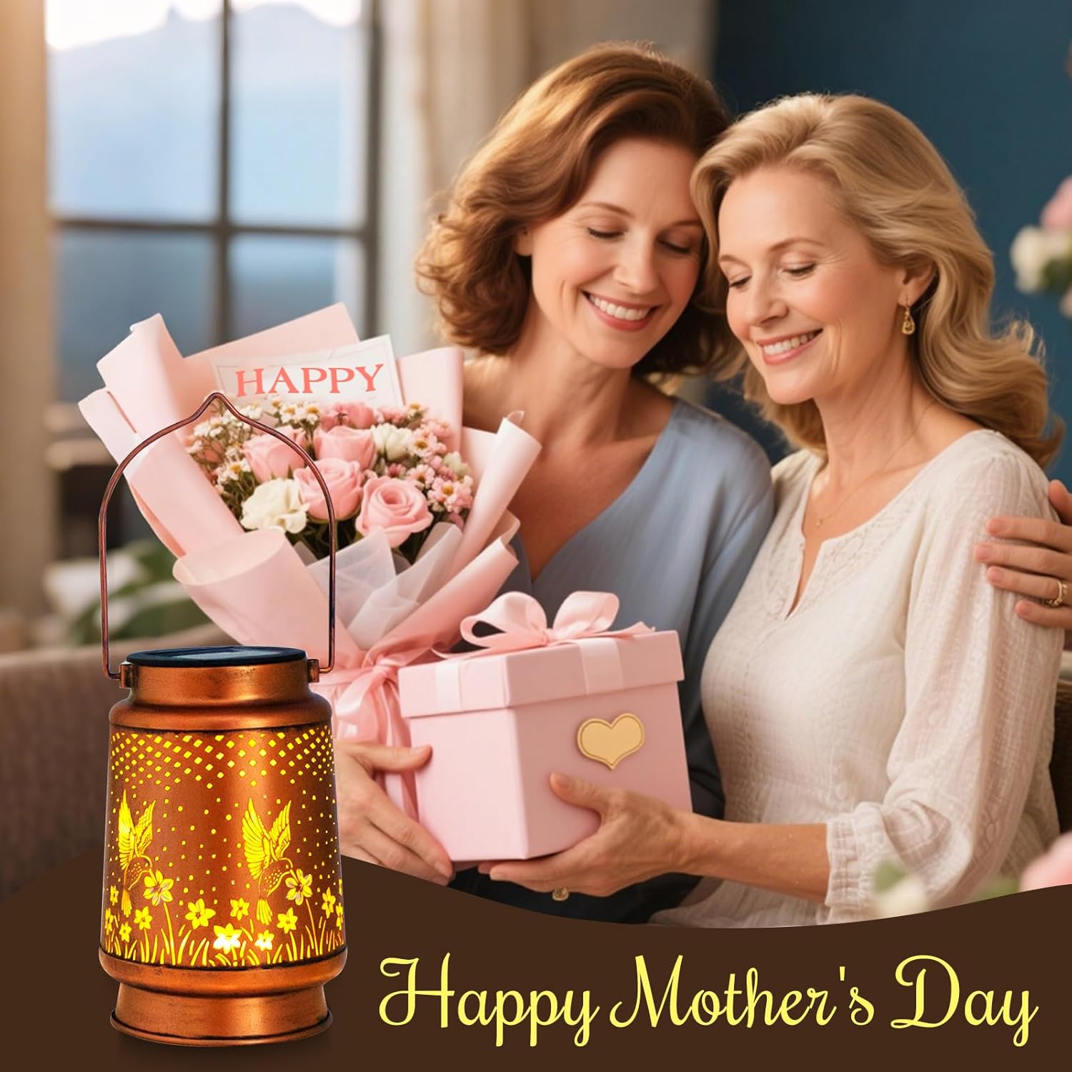 Thumbnail 2 de TickTime 2 Pack Hummingbird Garden Solar Lanterns (Brown) – Copper-style vintage outdoor decorative lights