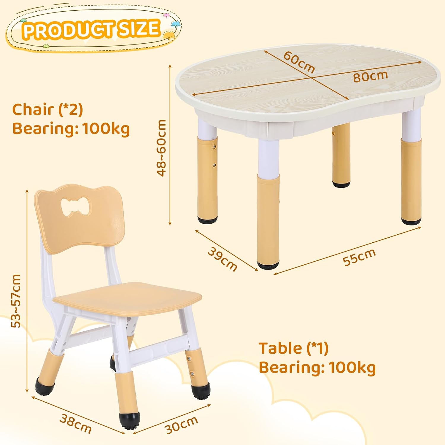 Thumbnail 3 de Clevich Kids Table with 2 Chair Sets – Height Adjustable Peanut-Shaped Art Table for Ages 2–10