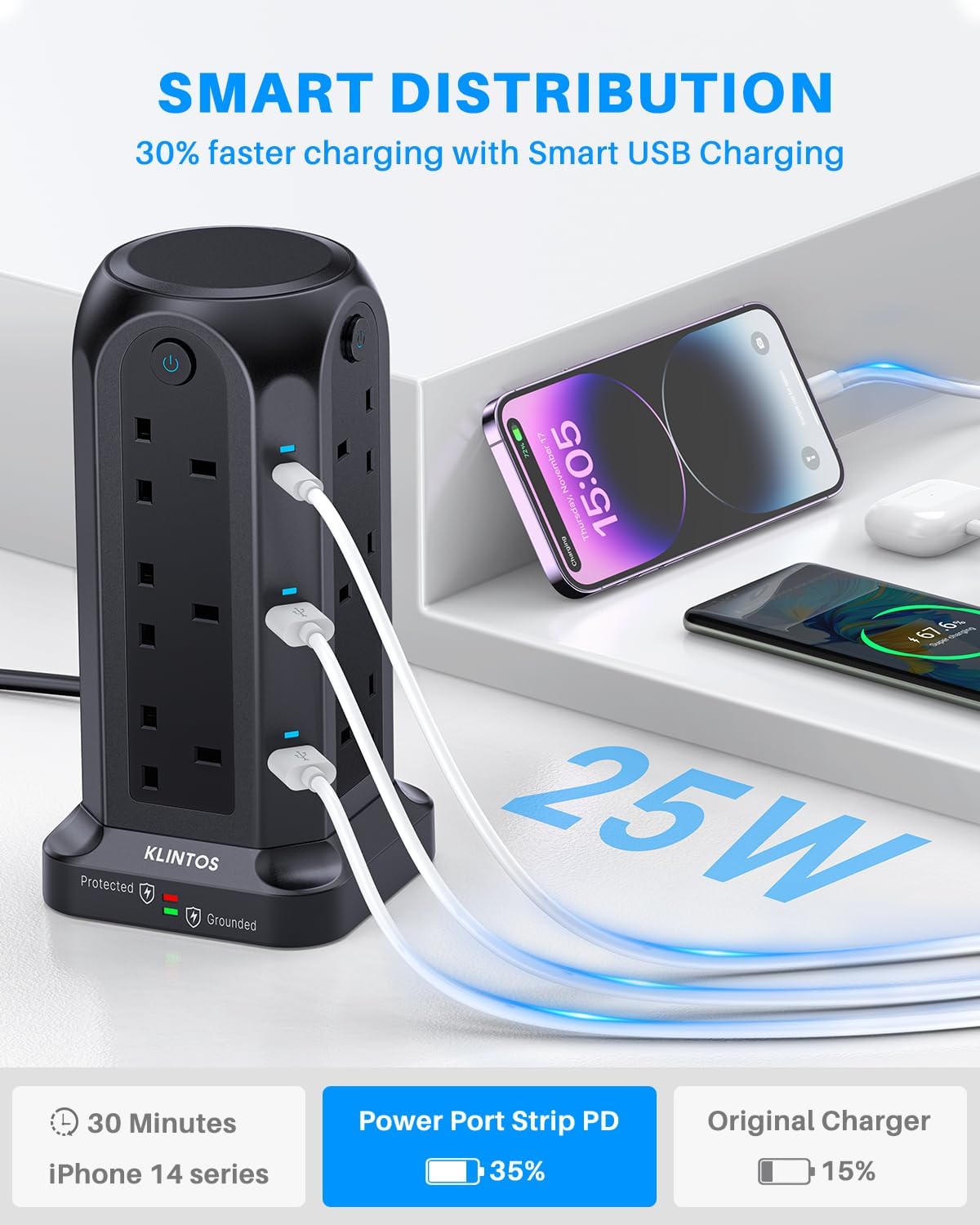 Thumbnail 3 de Tower Extension Lead 12-Way 2M, 3250W surge protector 🔌