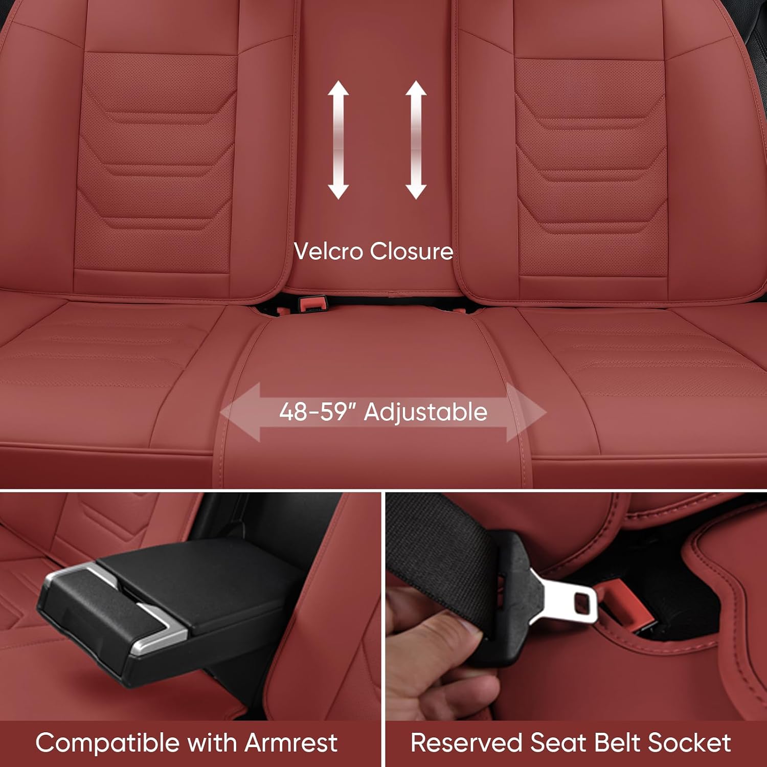 Thumbnail 3 de TIEHESYT Wine Red Car Seat Covers Full Set – Breathable Leather Front & Rear Seat Covers with Memory Headrest