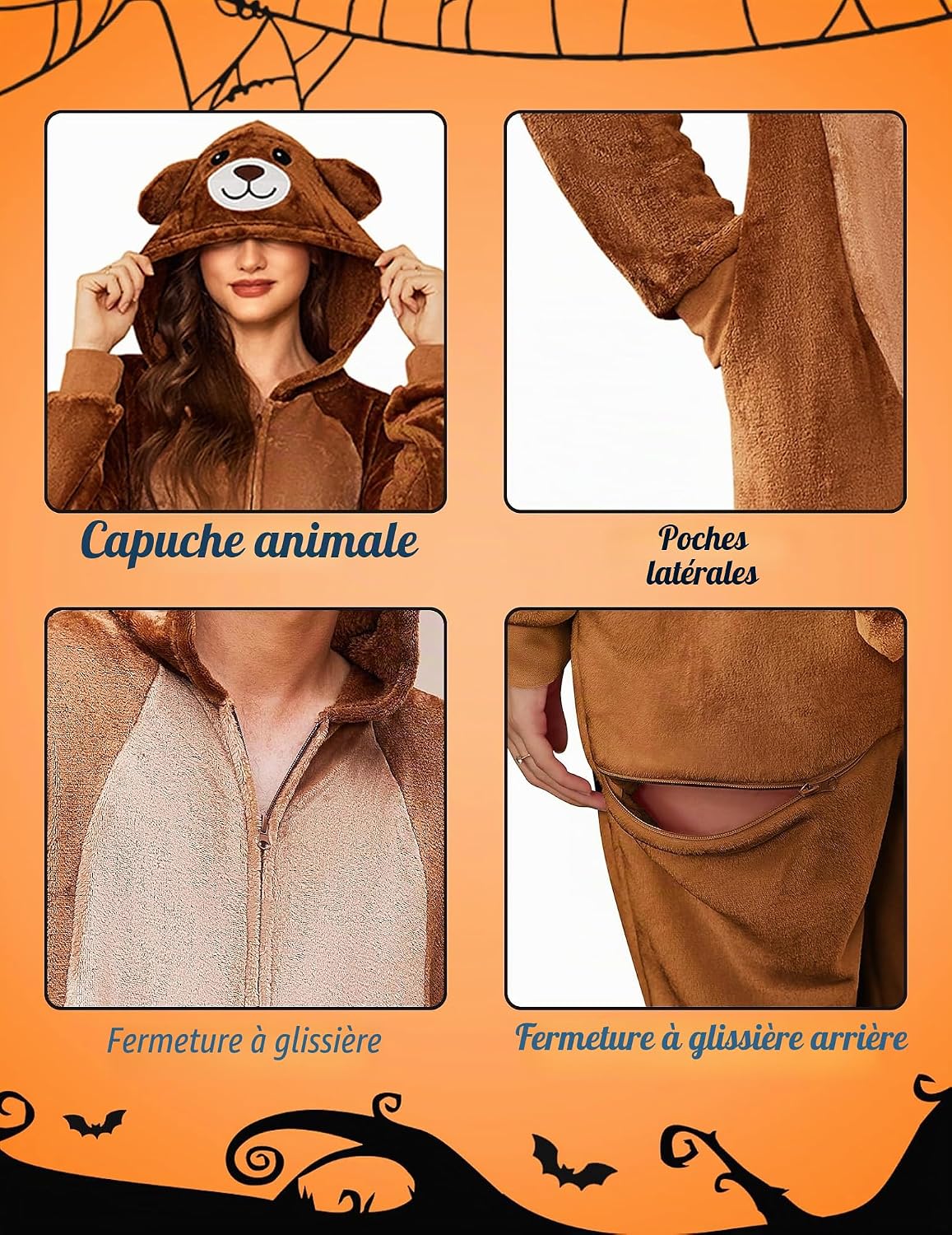 Detalle de Ekouaer Onesie Animalière avec Capuche et Fermeture éclair, Pyjama Polaire Unisexe S–XXL