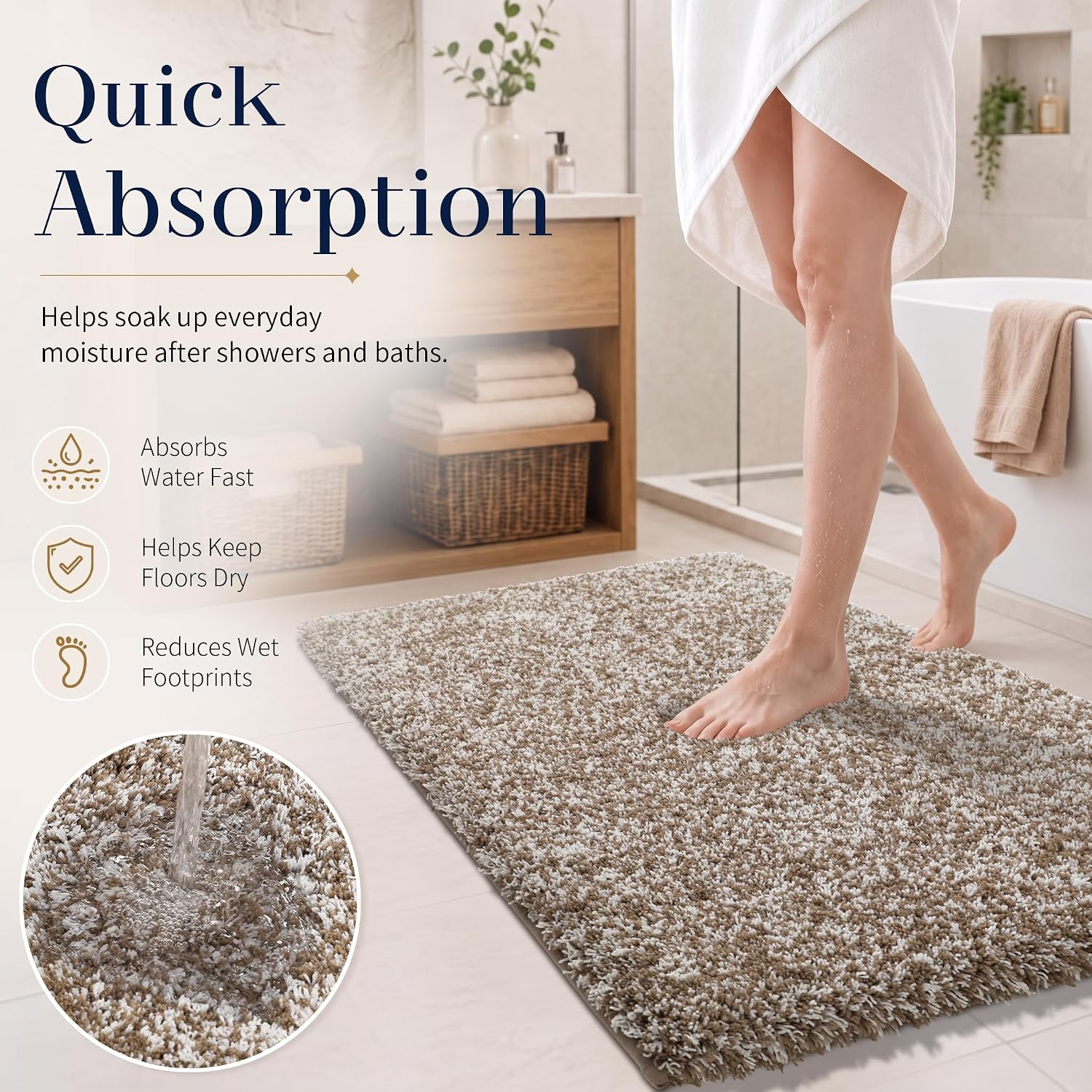 Thumbnail 4 de Yimobra 60 x 24-Inch Bathroom Runner Rug, Washable Non-Slip Microfiber, Brown & White