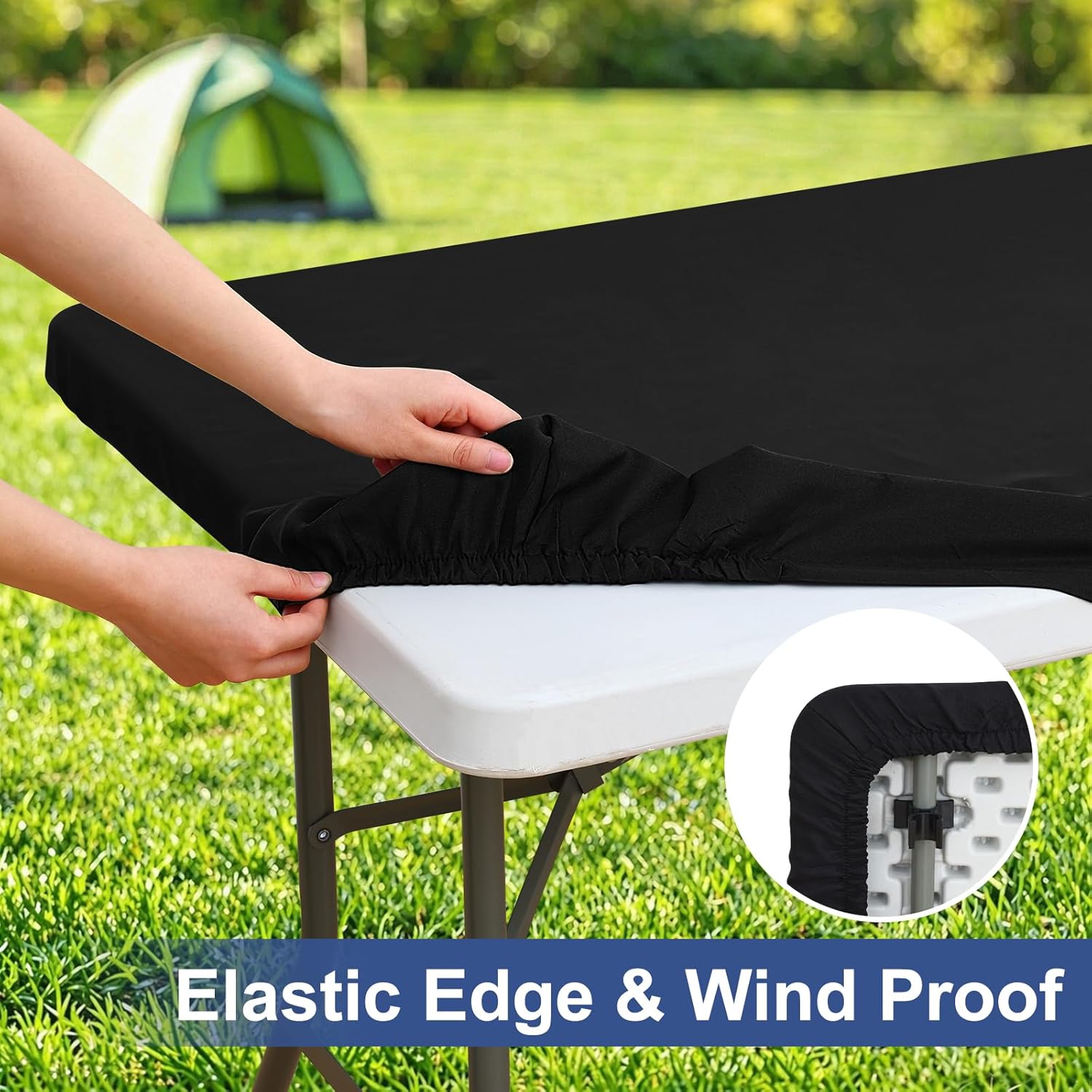 Detalle 2 de homing Rectangle Table Cloth Cover (Waterproof Polyester Elastic Fitted), Black 30" x 48