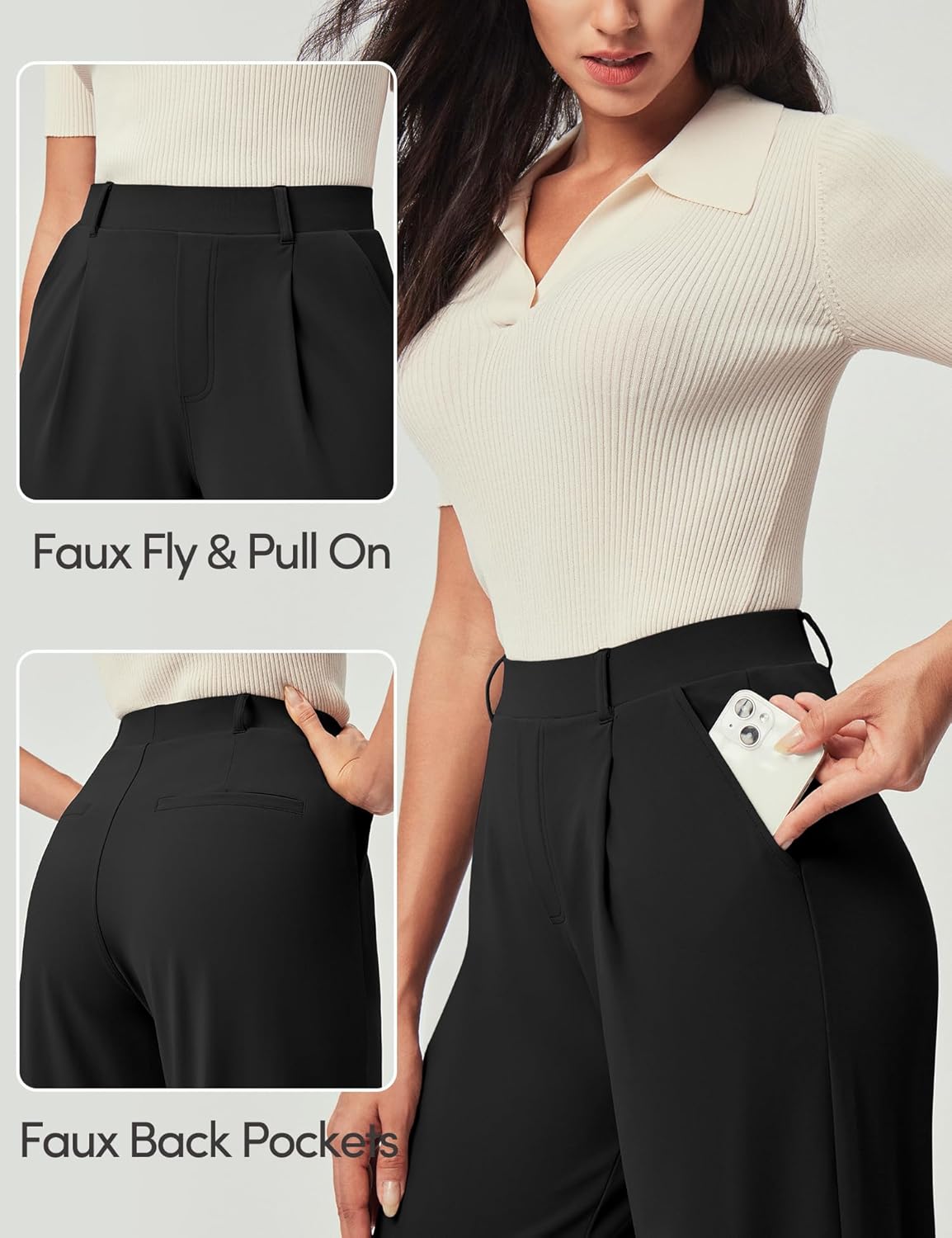 Thumbnail 3 de IUGA Women’s Pull-On Wide-Leg Dress Pants with Stretch & Pockets