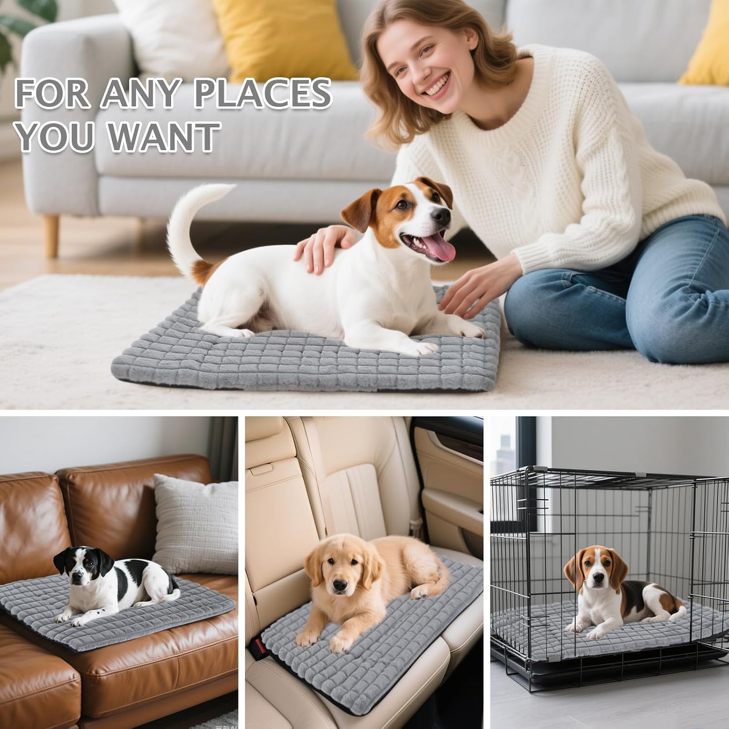 Detalle de BVAGSS Dog Bed Washable Crate Mattress – Memory Foam, Anti-Slip, Grey (75x50cm)