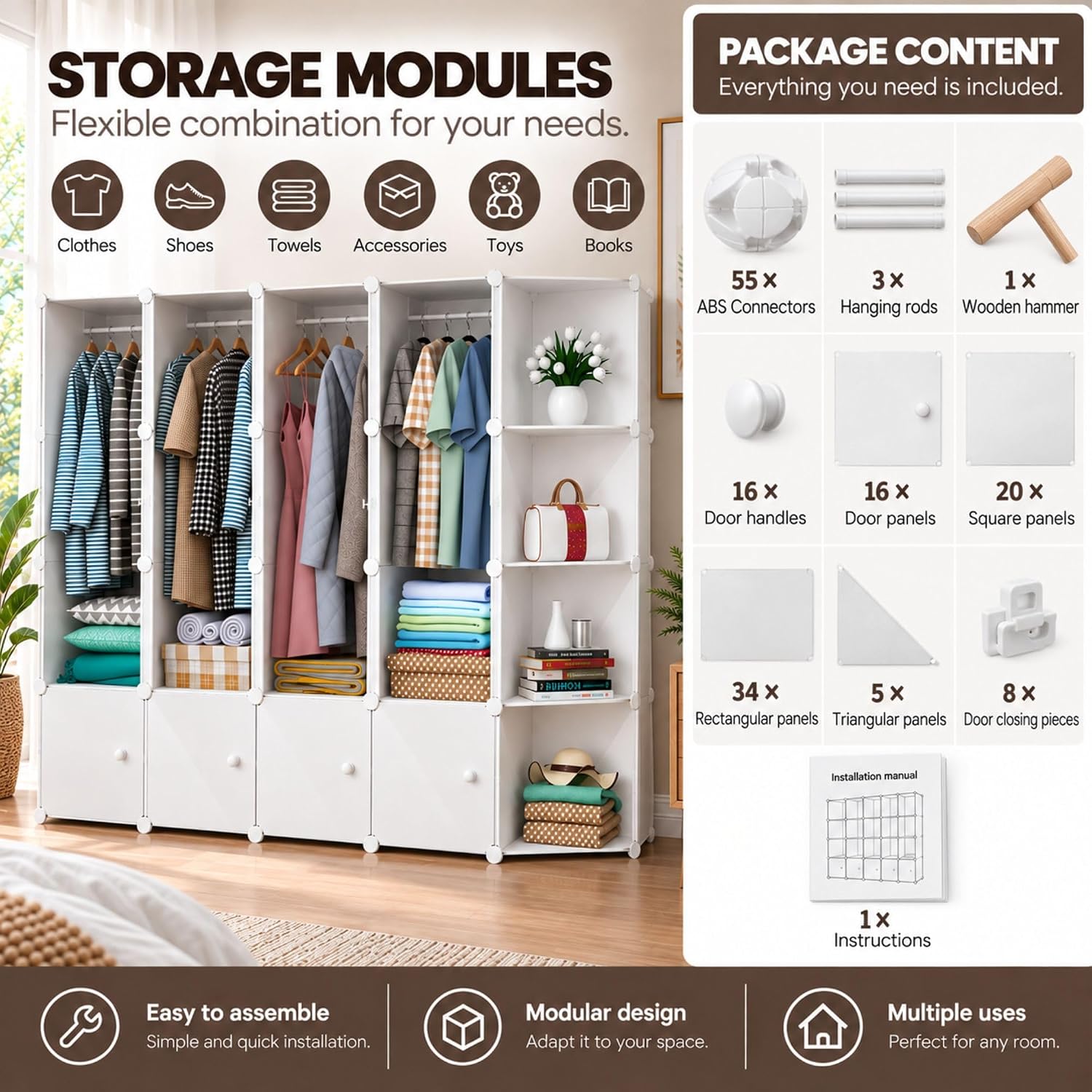 Detalle 2 de MAGIC SELECT 1 modulaire kledingkast met 20 modules en 3 kledingstangen